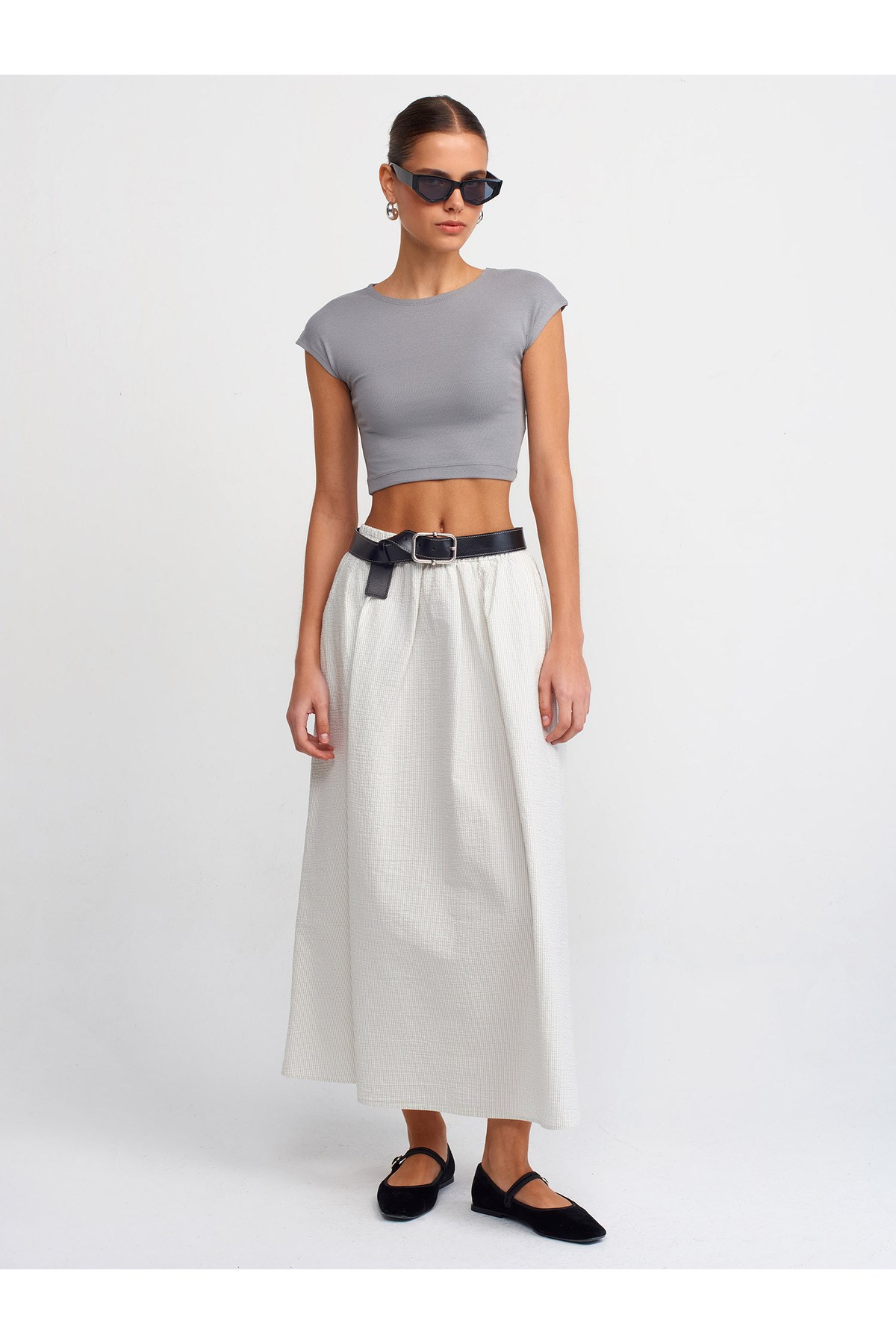 30528 Pamuk ve Modal Karışımlı Crop Top-Gri