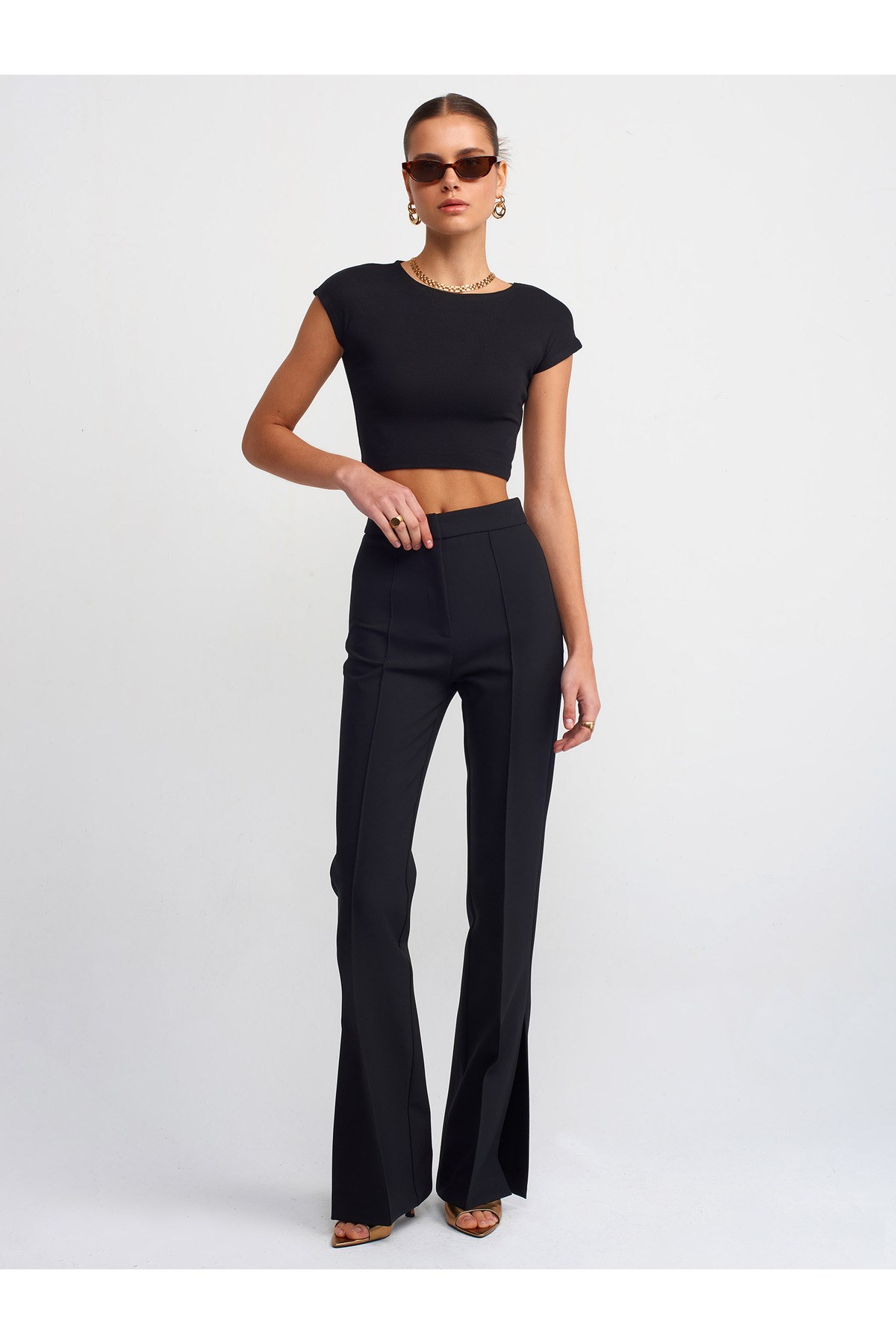 30528 Pamuk ve Modal  Karışımlı Crop Top-Siyah