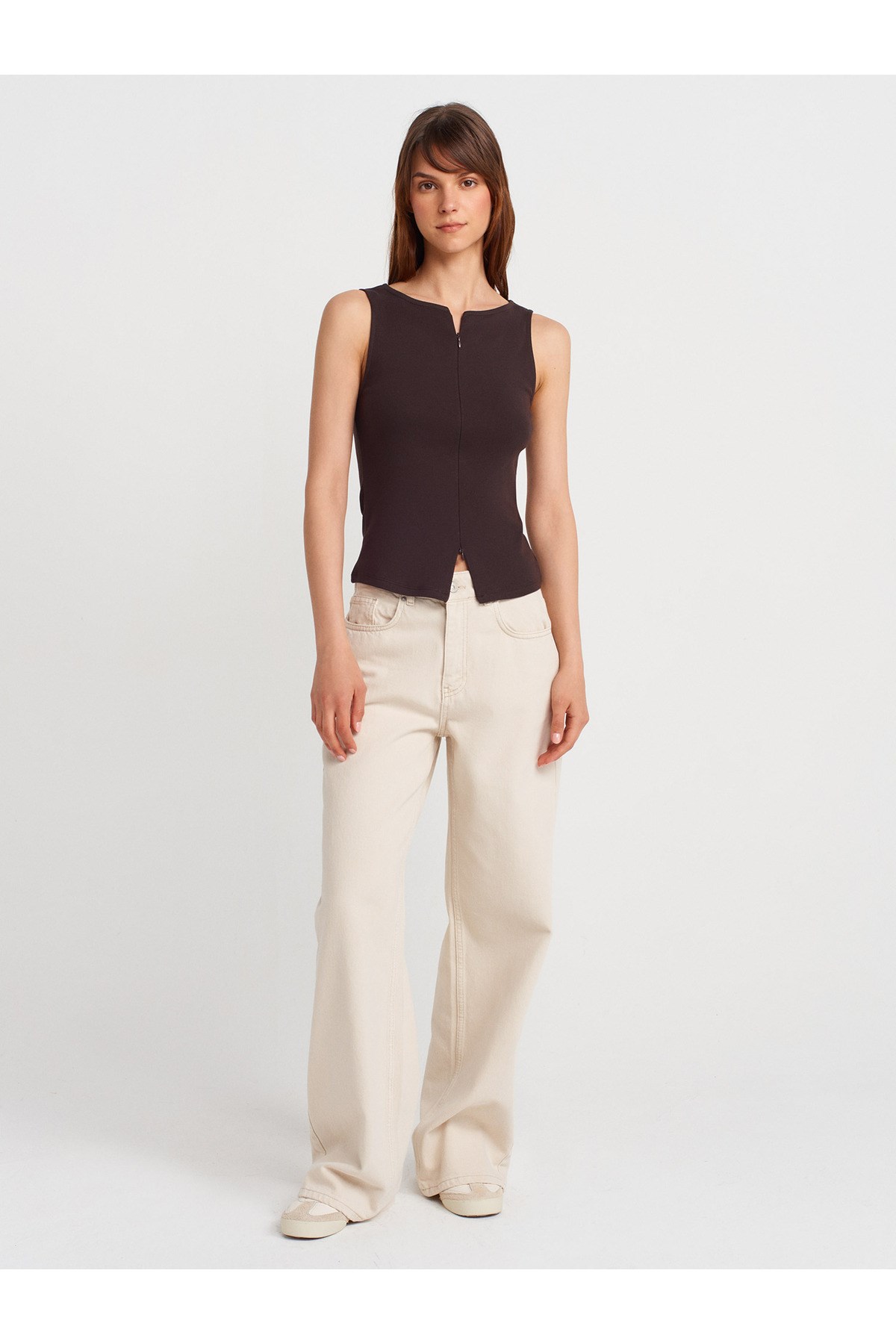 31764 Fermuar Detaylı Top-Koyu Kahve