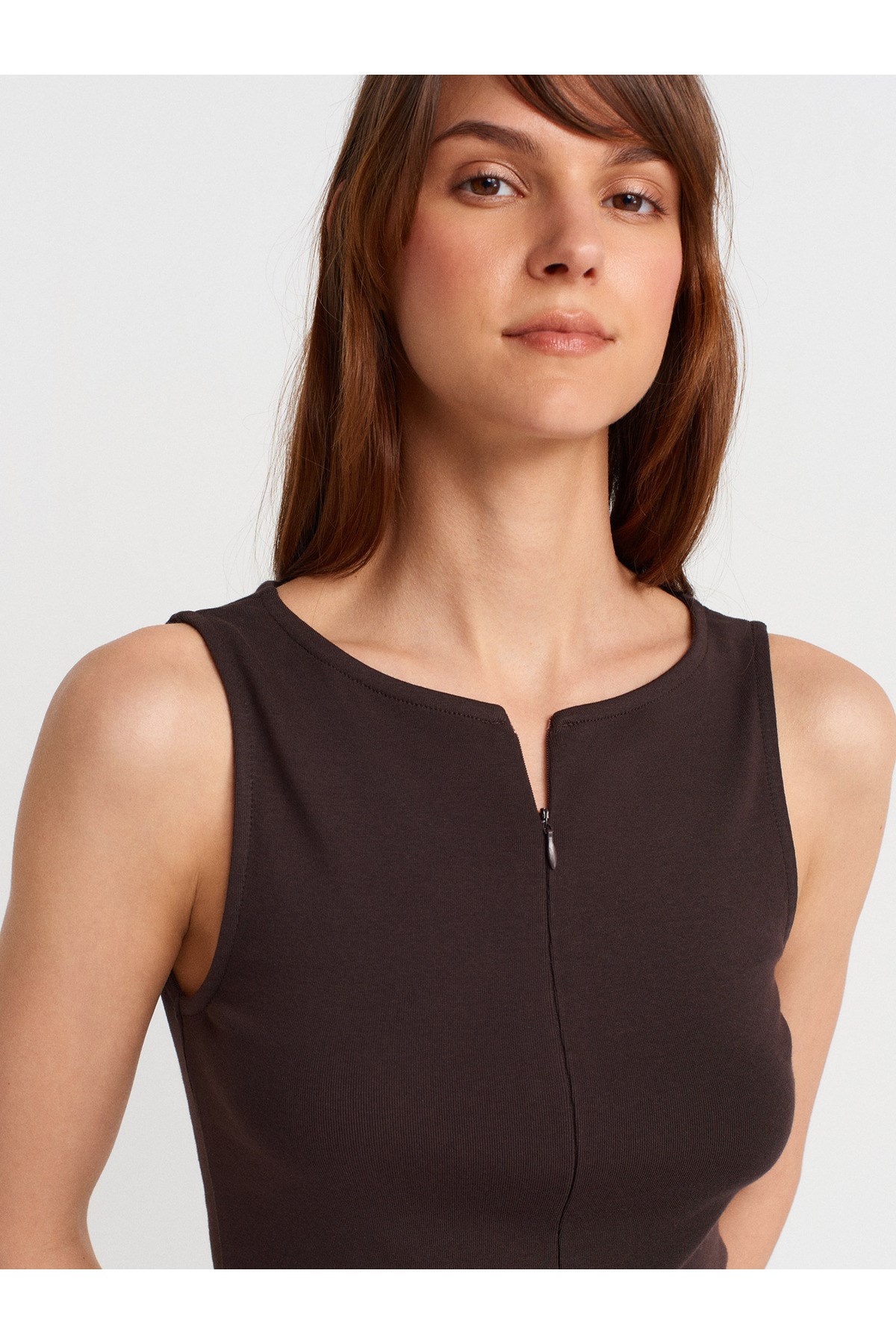 31764 Fermuar Detaylı Top-Koyu Kahve