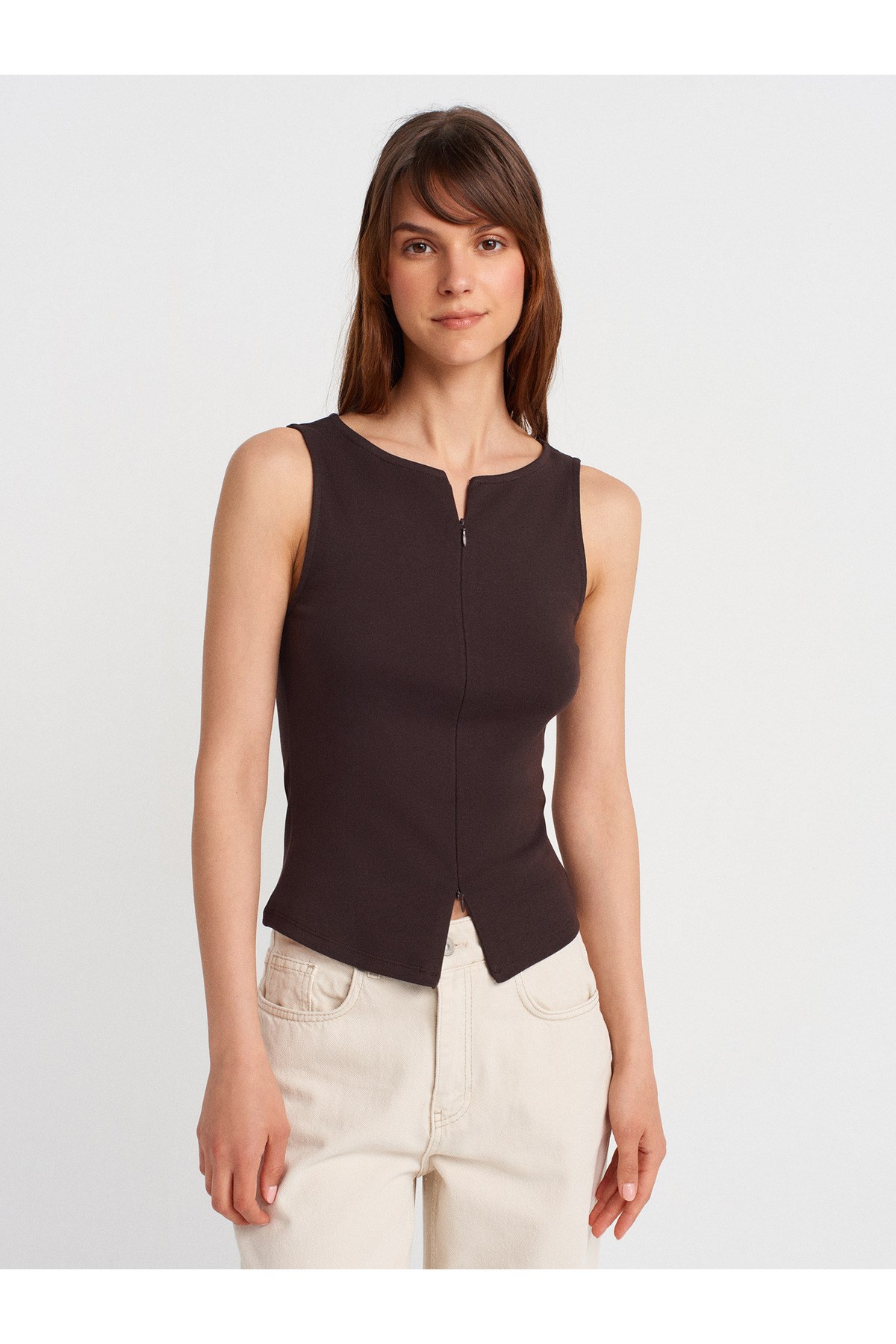 31764 Fermuar Detaylı Top-Koyu Kahve