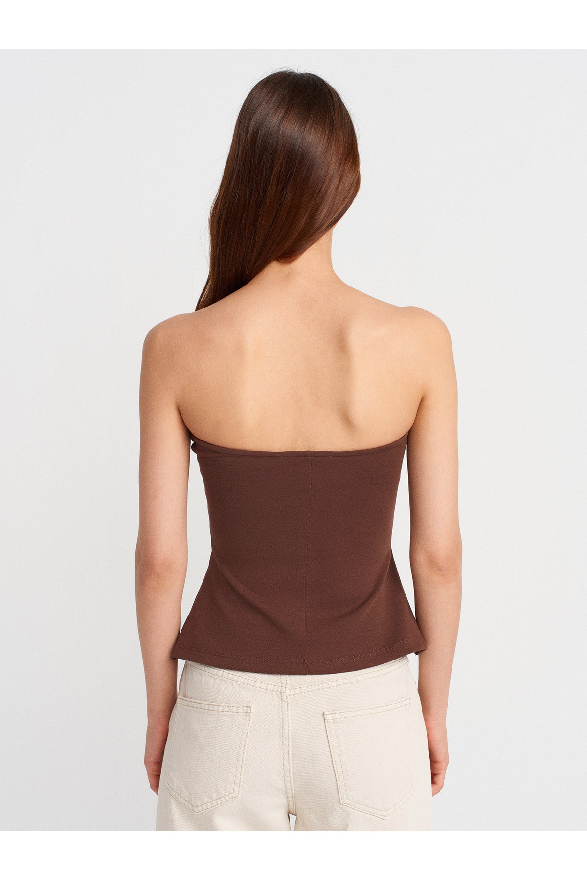 31860 Straplez Top-Açık Kahve