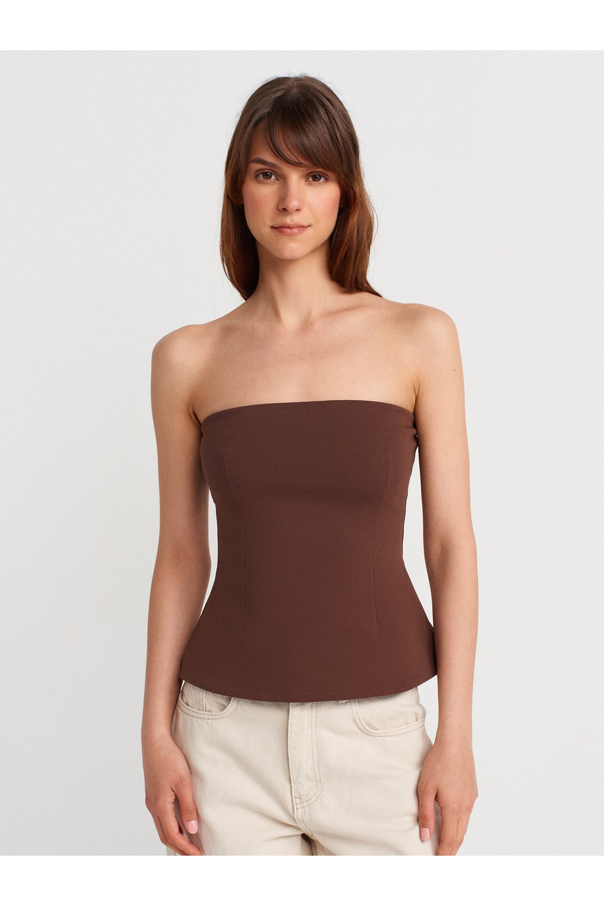 31860 Straplez Top-Açık Kahve