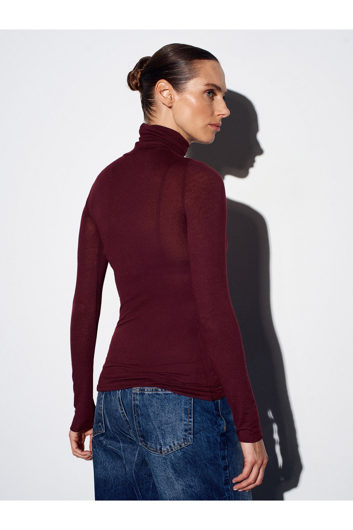 32277 Balıkçı Yaka Kaşmir Bluz-Bordo