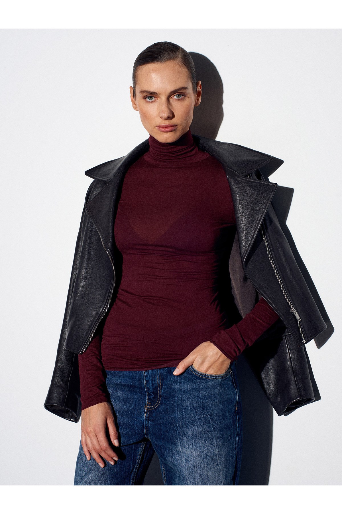 32277 Balıkçı Yaka Kaşmir Bluz-Bordo