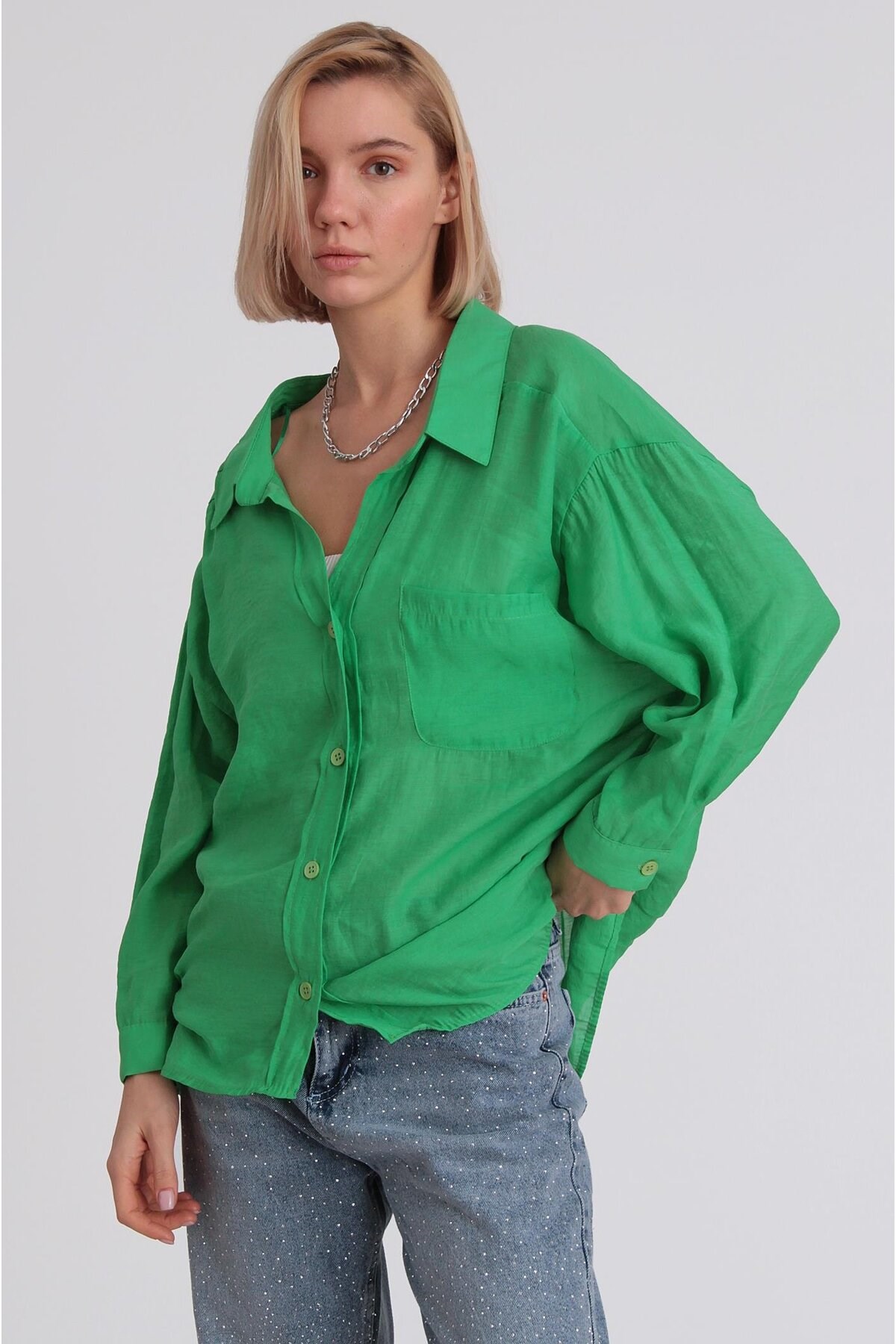 4612 Düşük Omuzlu Oversize Gömlek