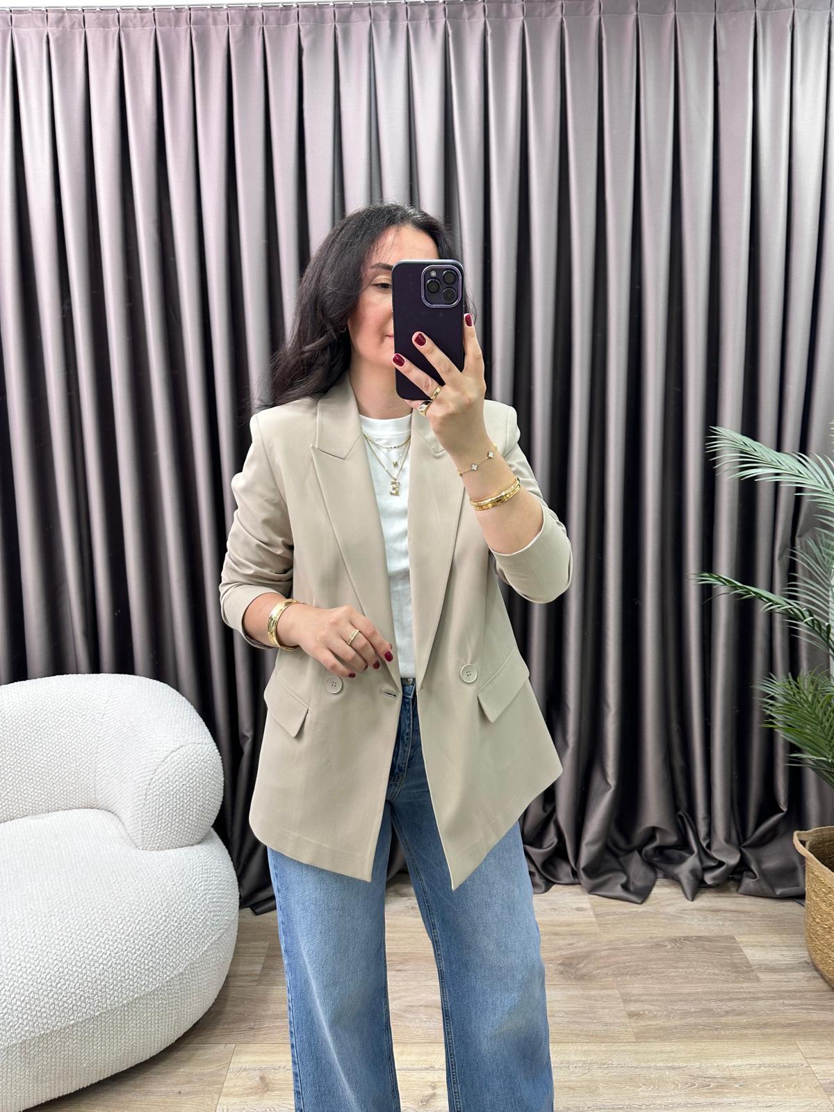60767 Blazer Ceket-Açık Bej