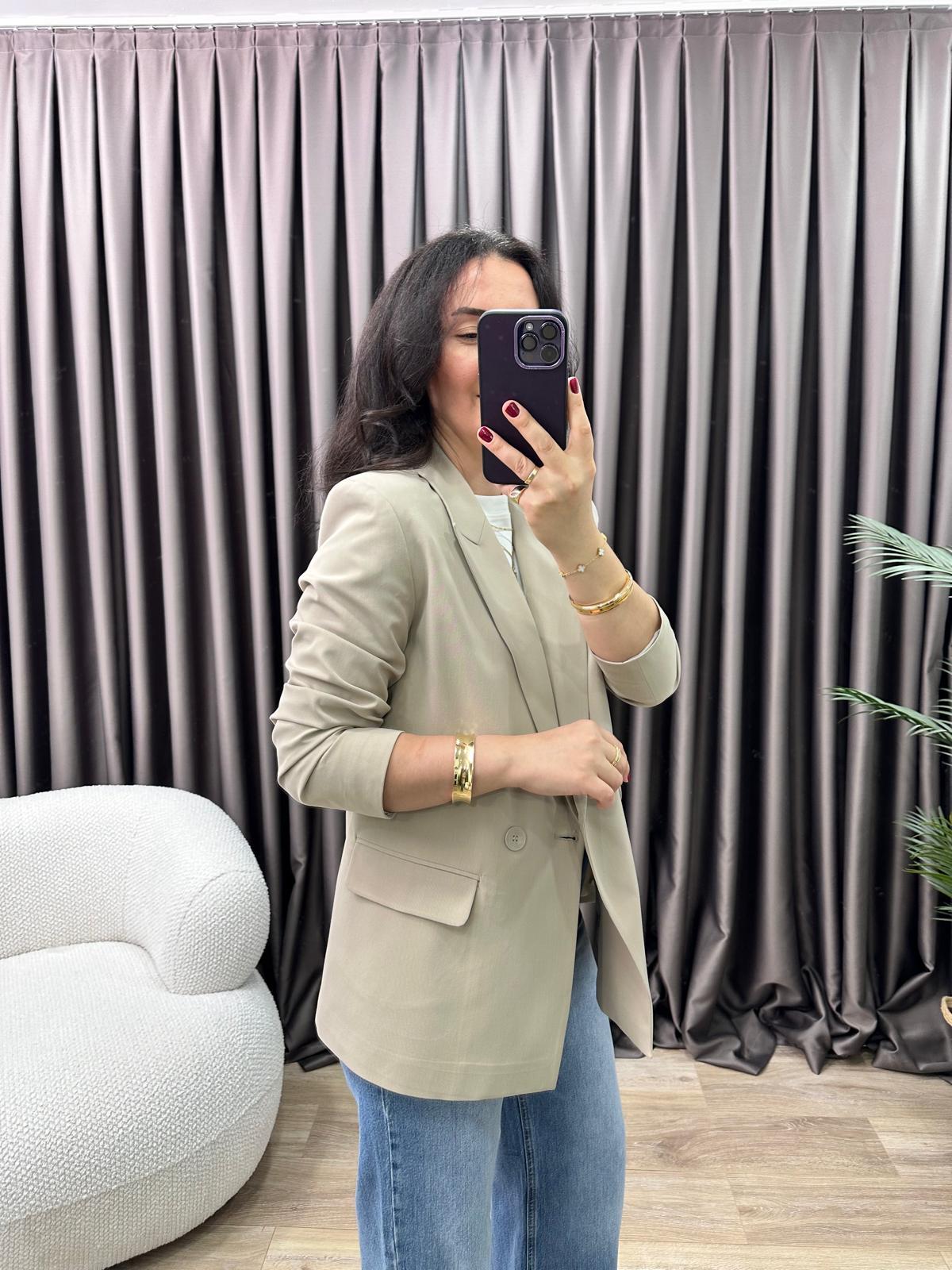 60767 Blazer Ceket-Açık Bej