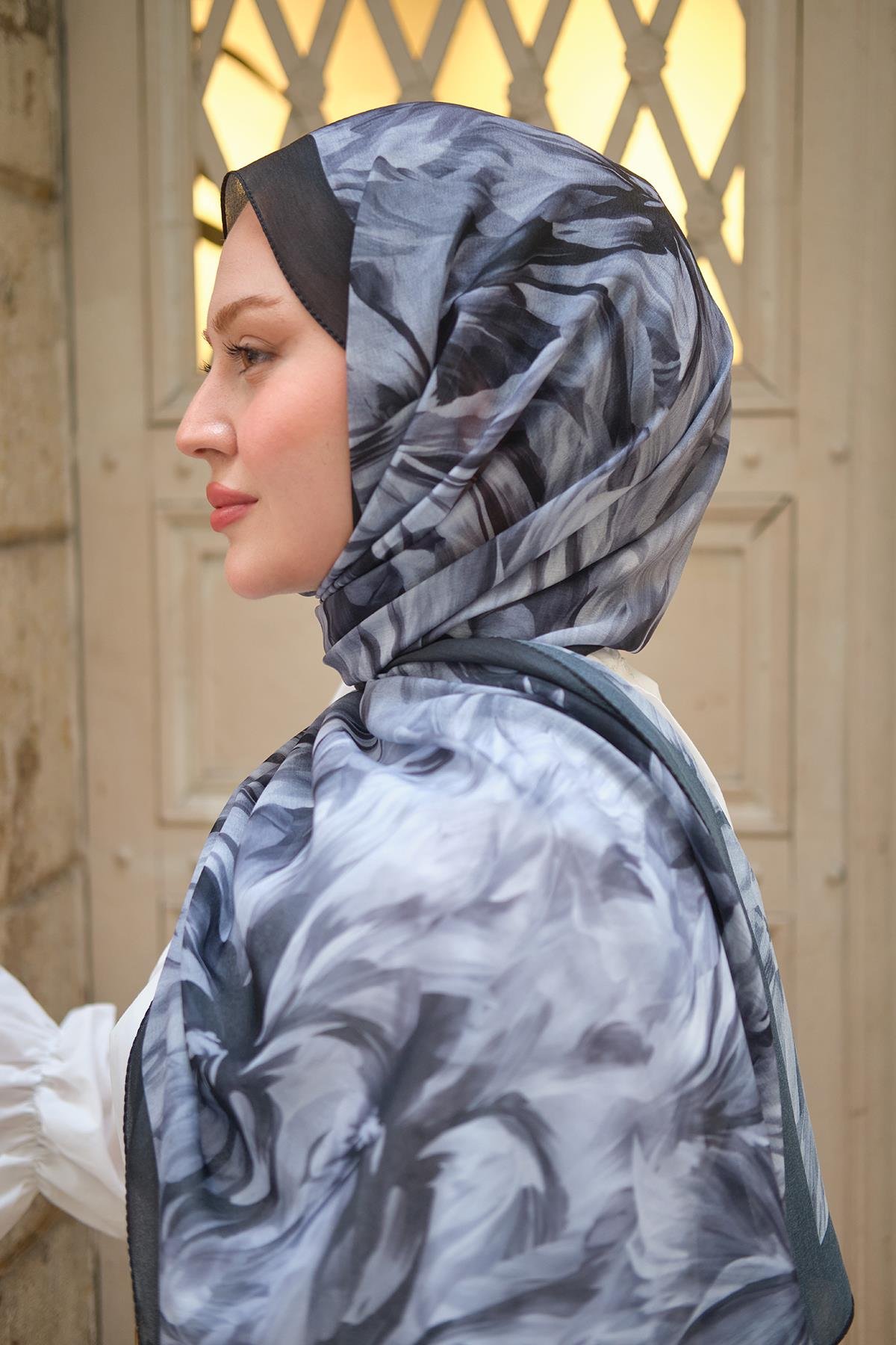 Alyena Desen Fransız İpeği Şal Siyah