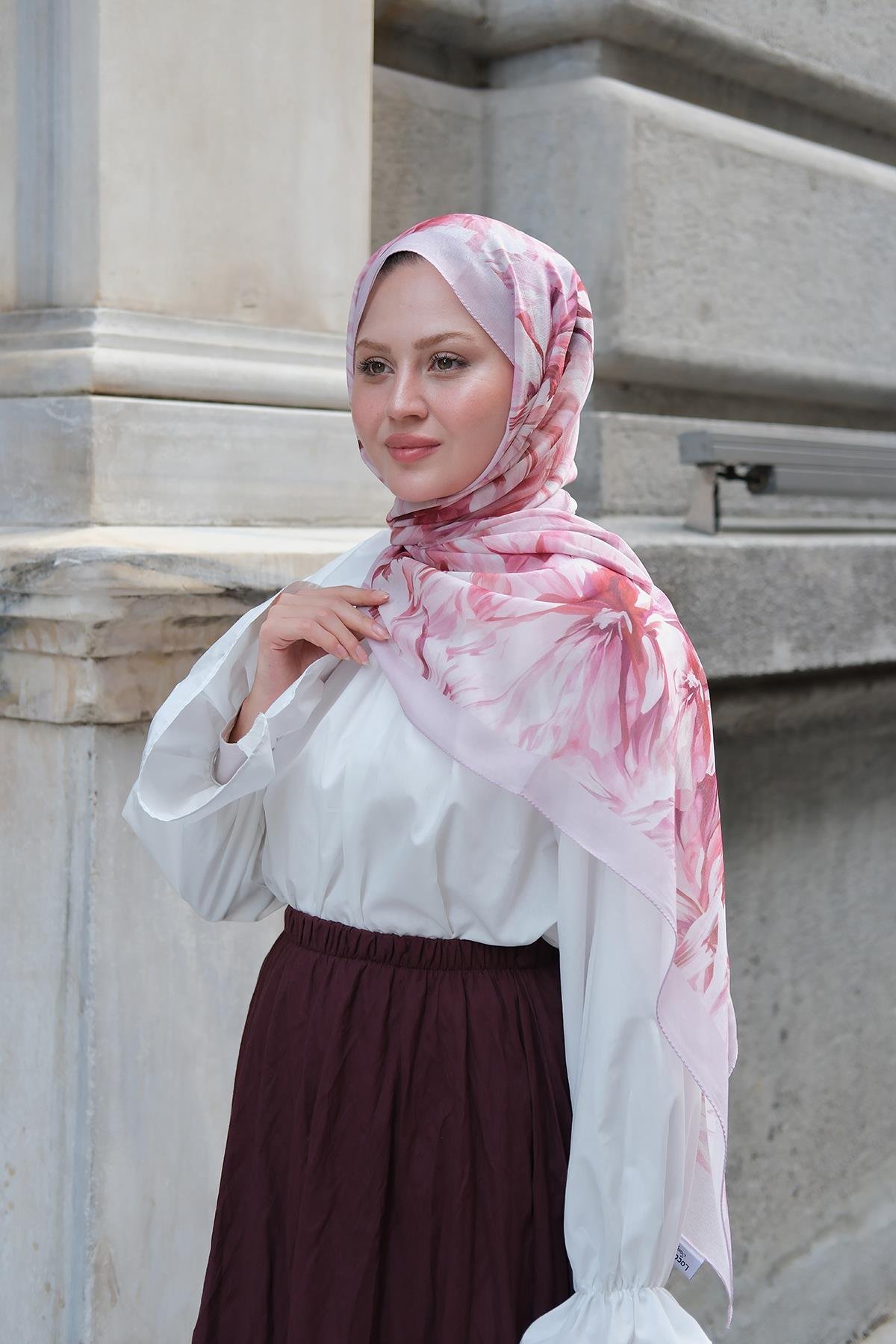 Alyena Desen Fransız İpeği Şal Uçuk Pembe