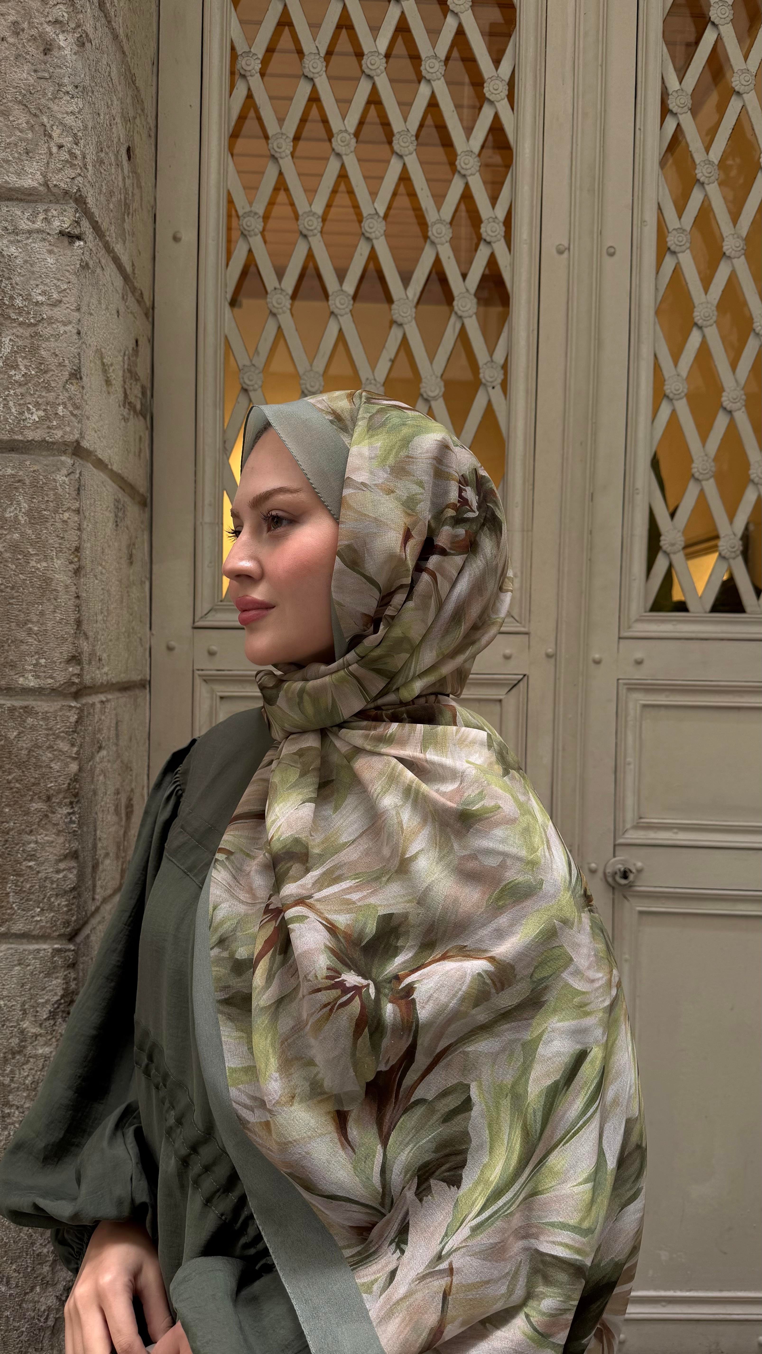 Alyena Desen Fransız İpeği Şal Yeşil