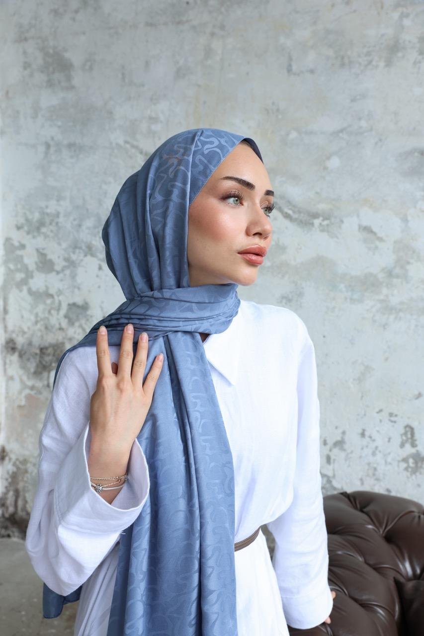 Aura Desen Jakar Şal Mavi