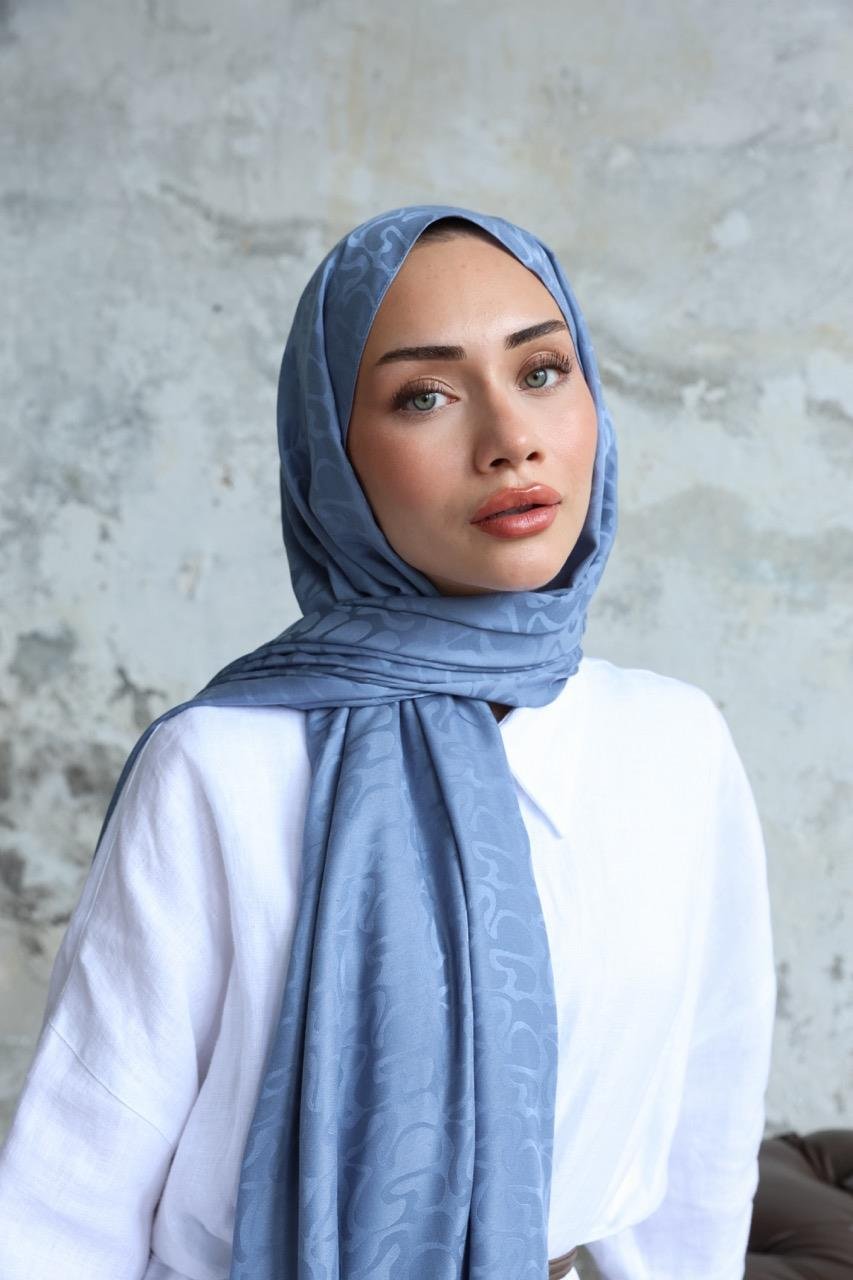 Aura Desen Jakar Şal Mavi