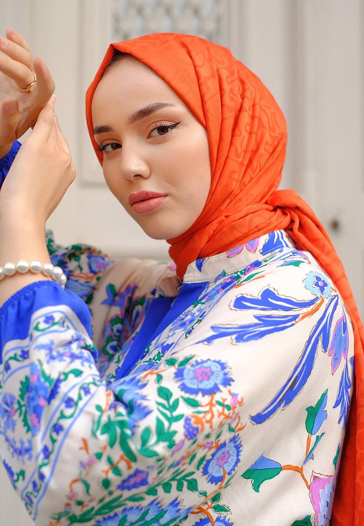 Aura Desen Jakar Şal Portakal