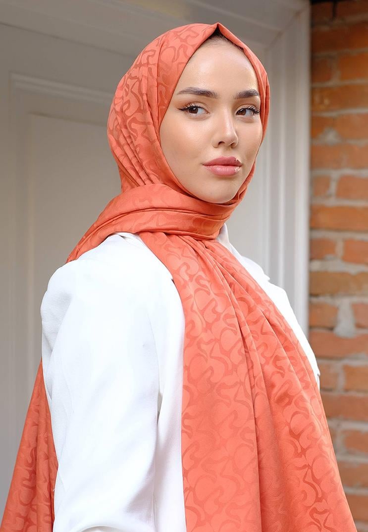 Aura Desen Jakar Şal Turuncu