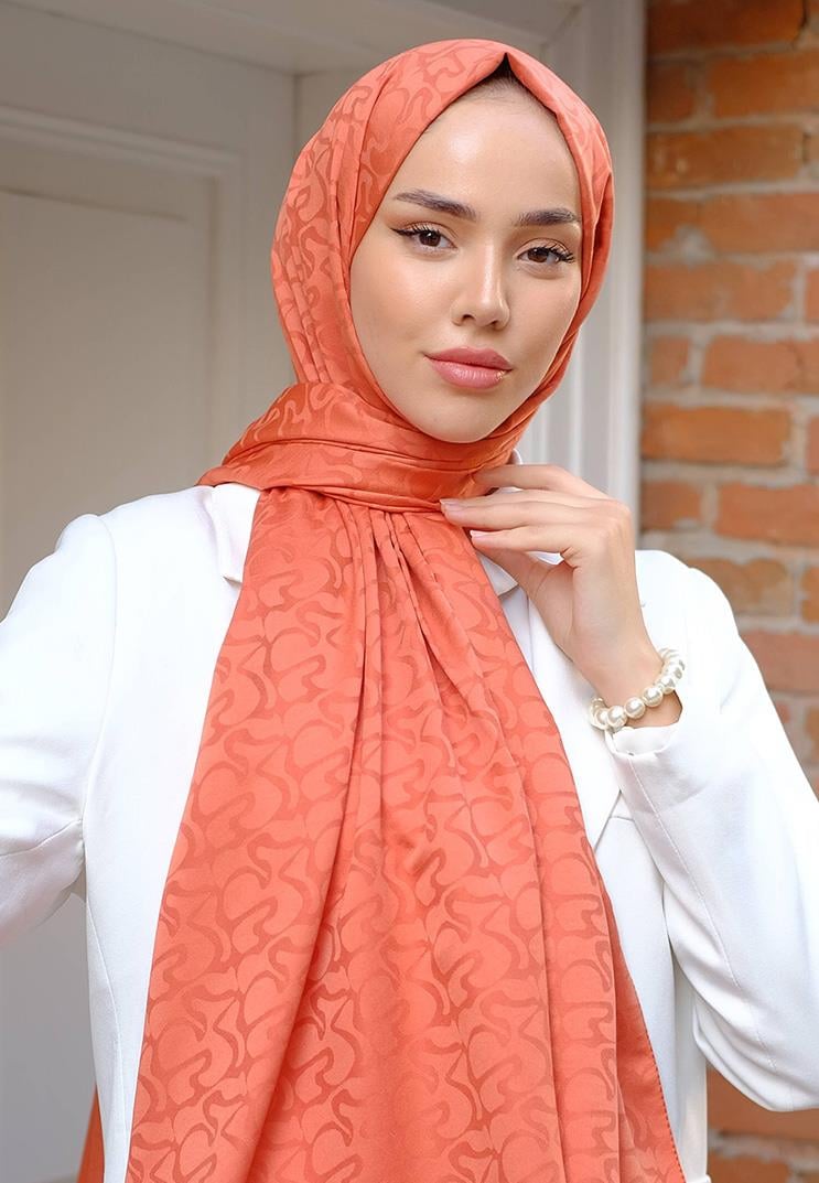 Aura Desen Jakar Şal Turuncu