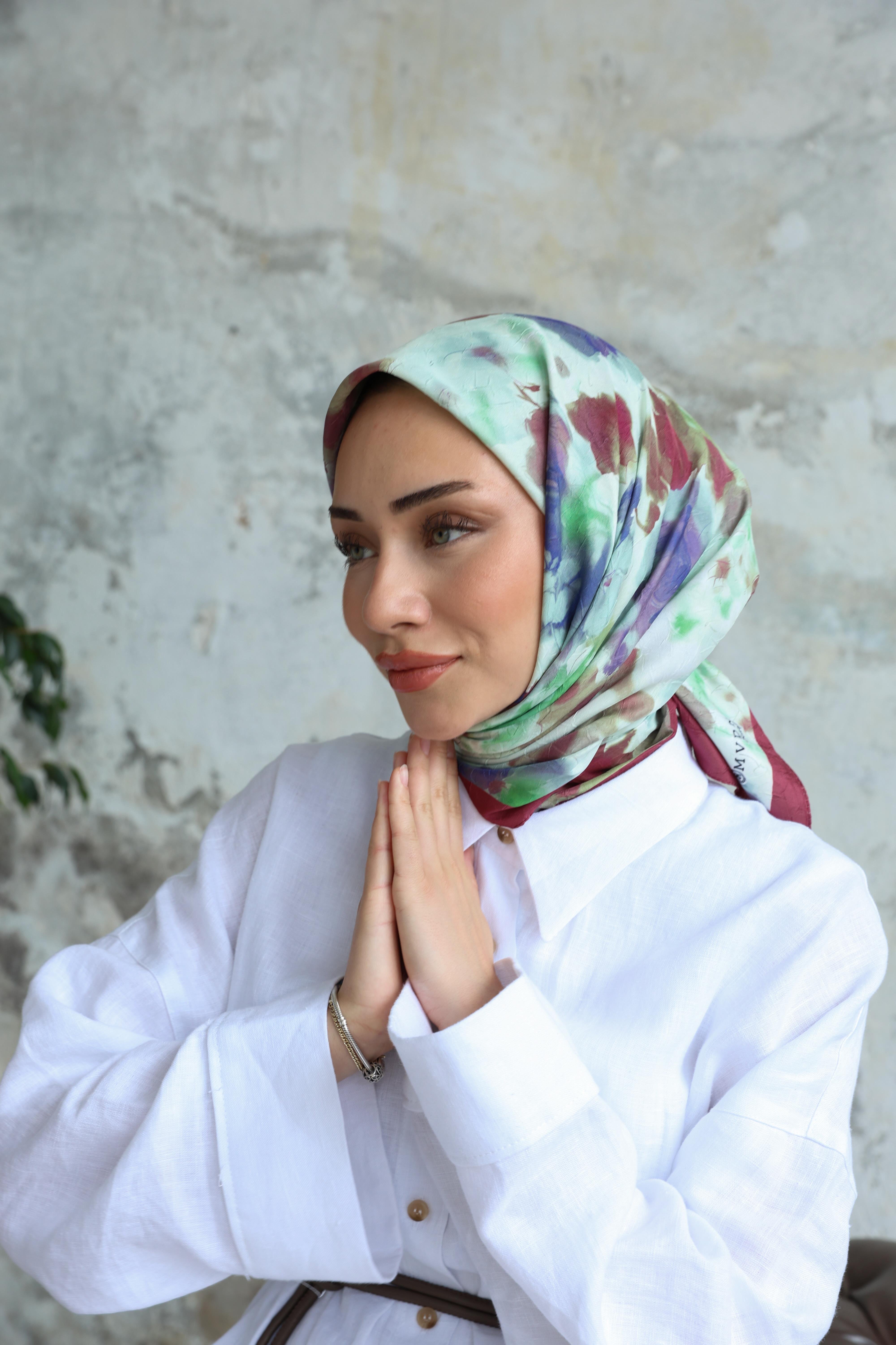 Bulut Desen Bambu Kraş Eşarp Bordo