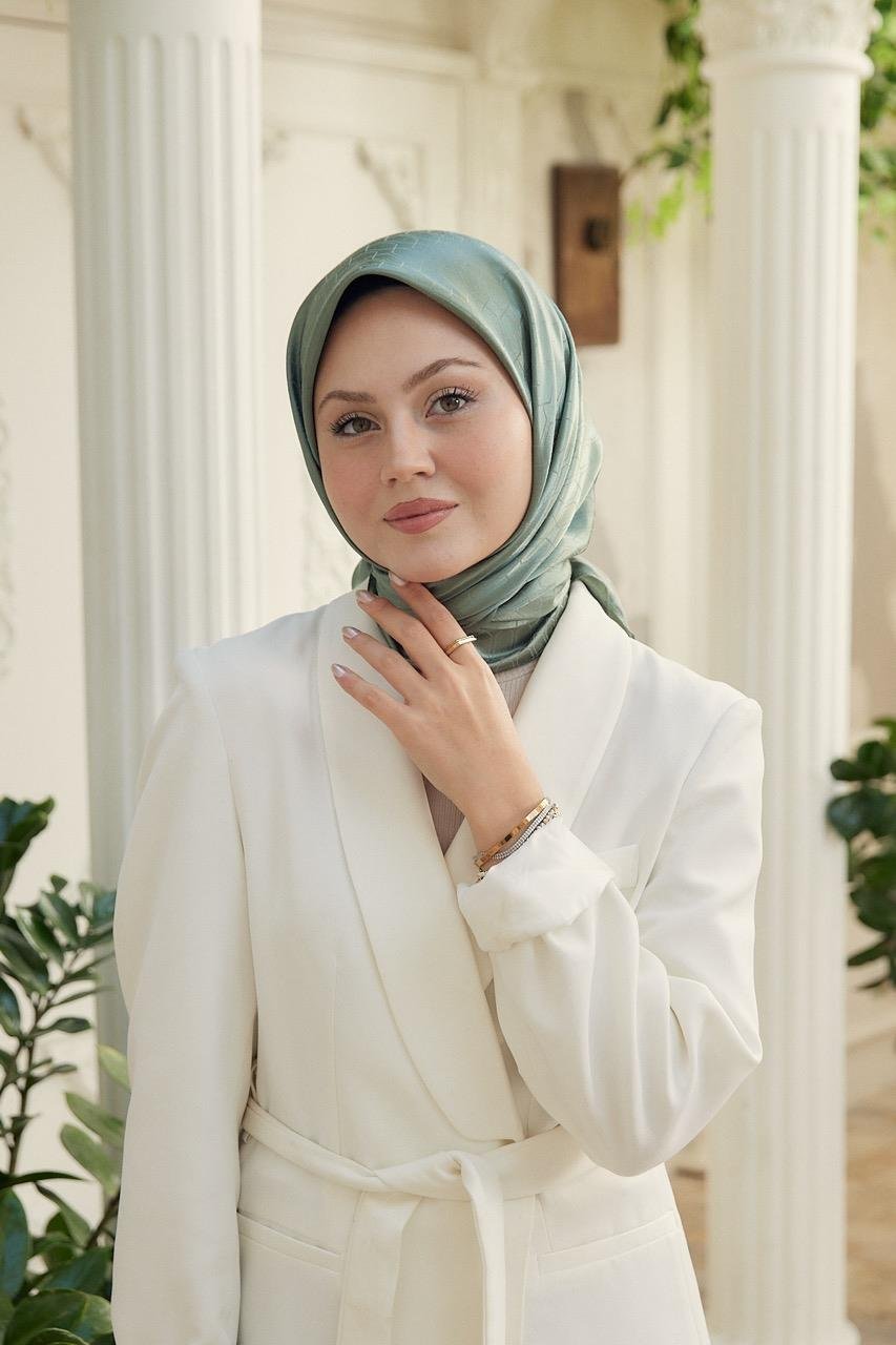 Chic Desen İpeksi Jakar Eşarp Mint Yeşili
