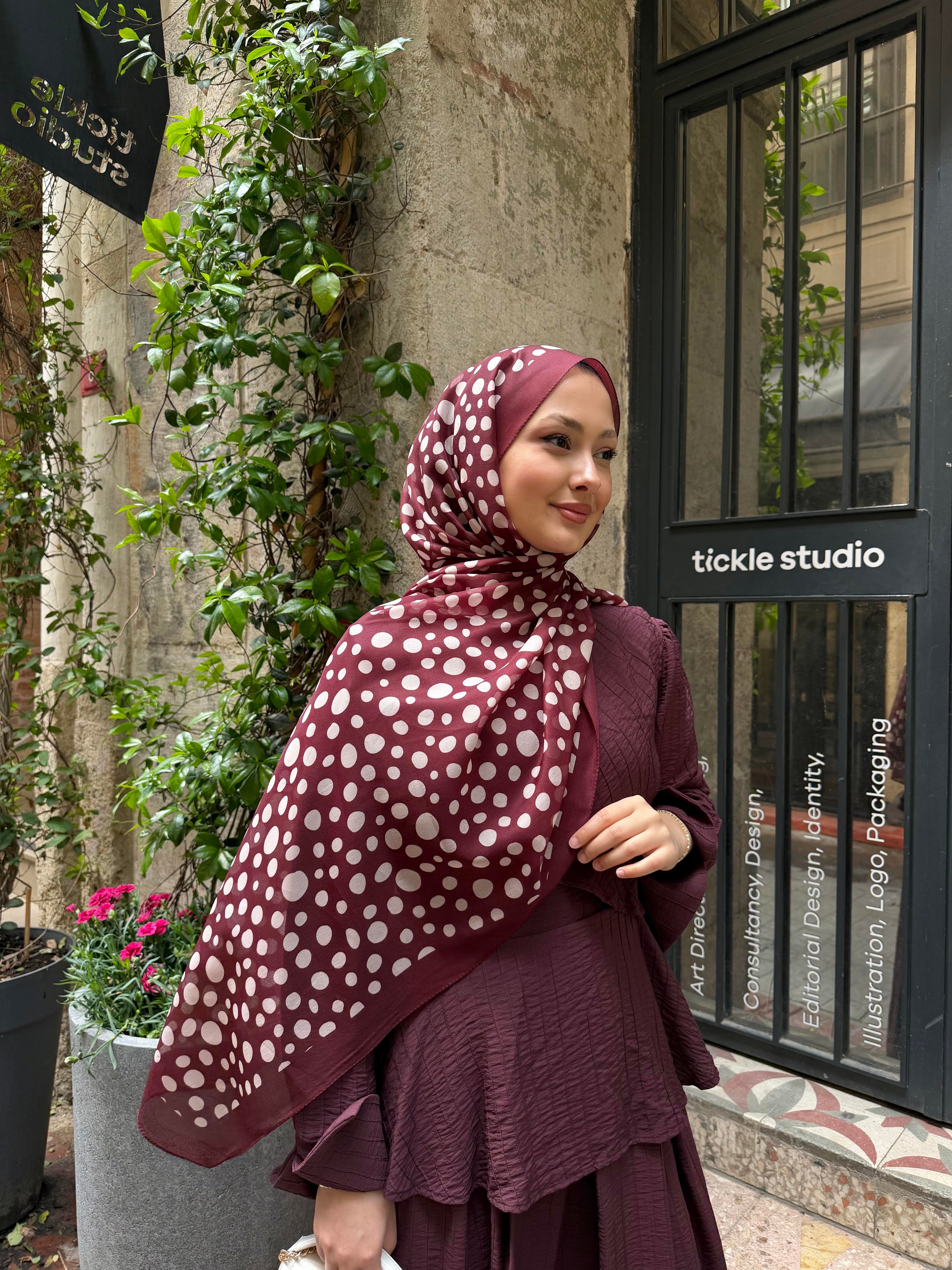 Damla Desen Fransız İpeği Şal Bordo