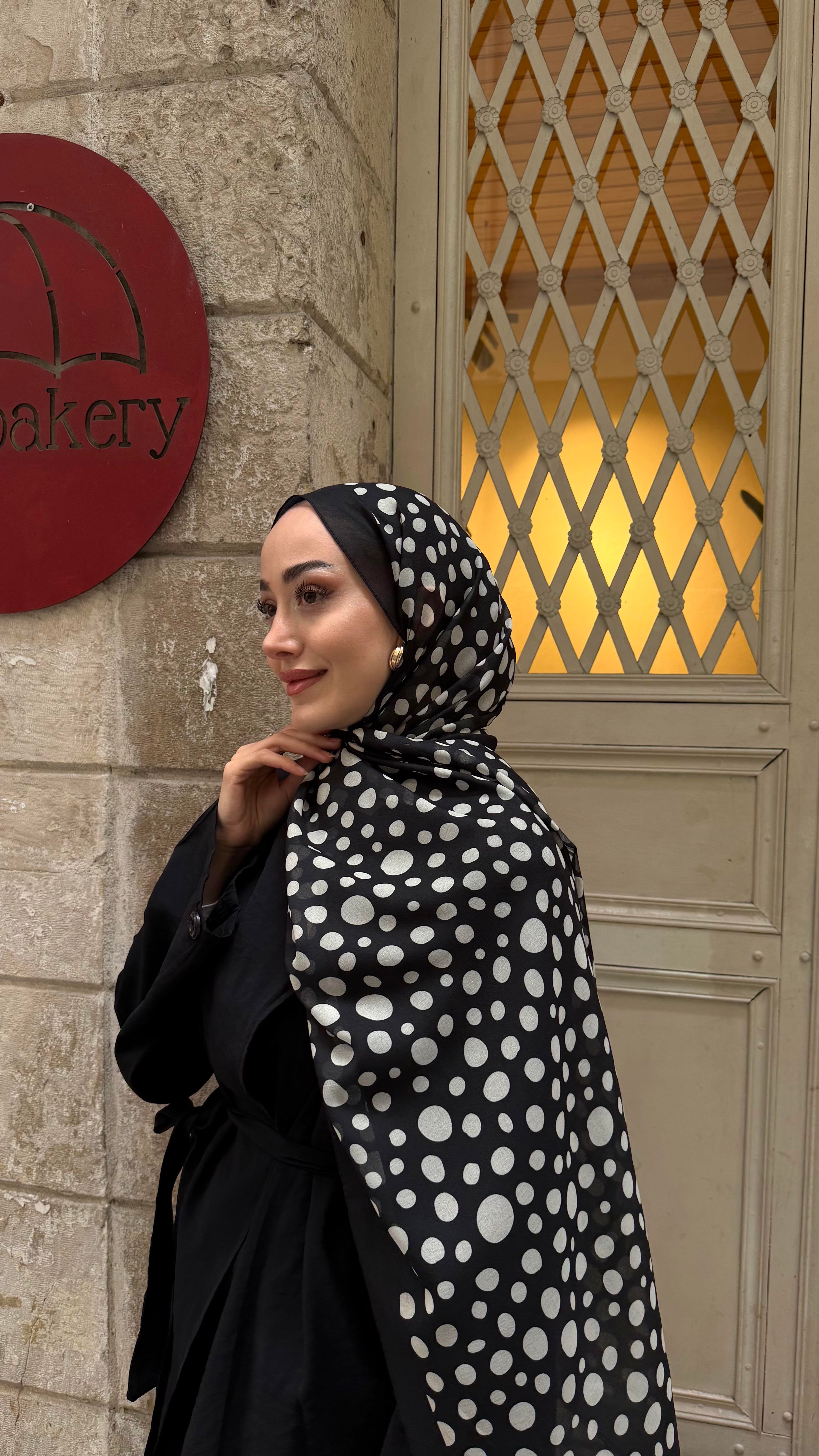 Damla Desen Fransız İpeği Şal Siyah