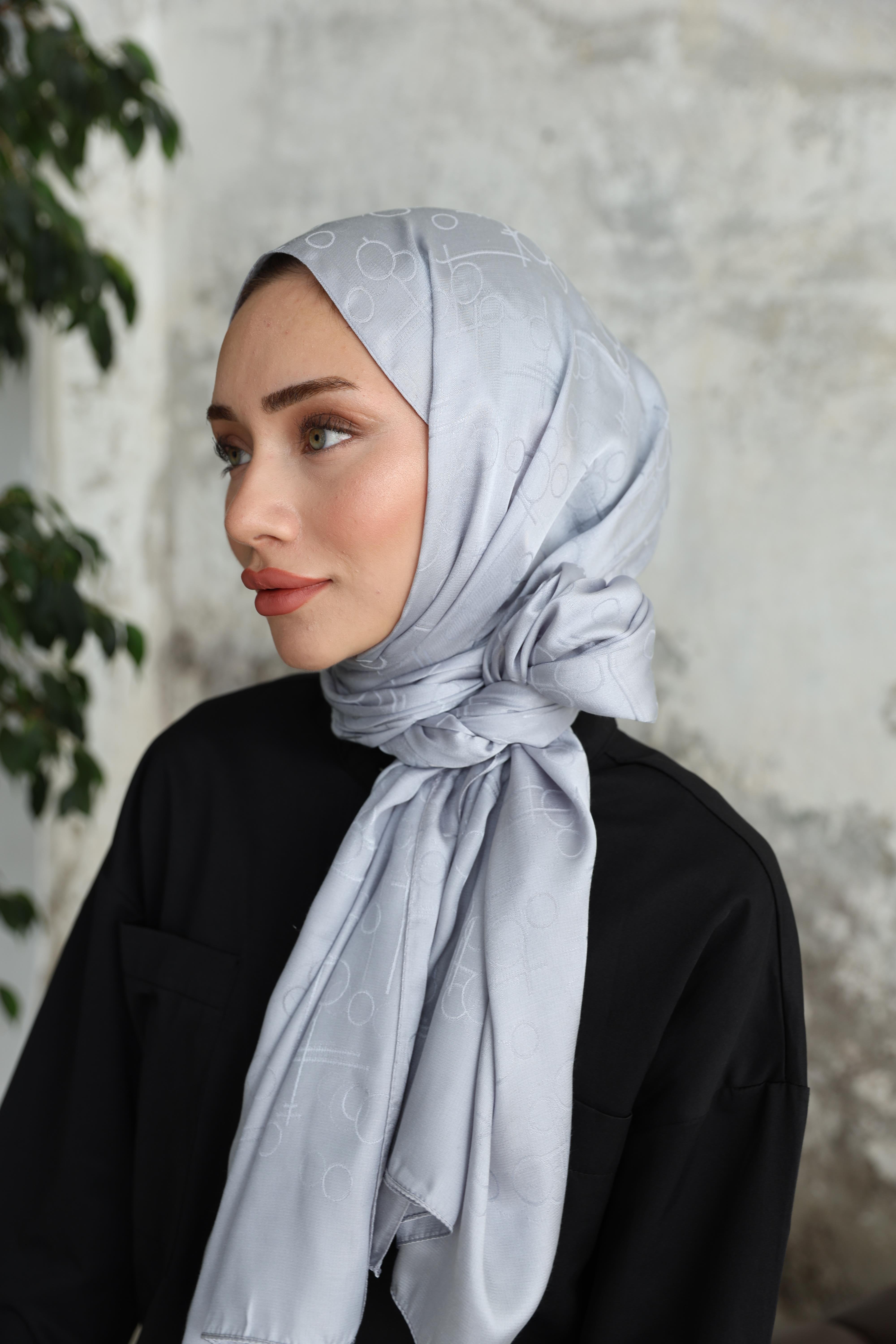 Döngü Desen Jakar Şal Gümüş Gri