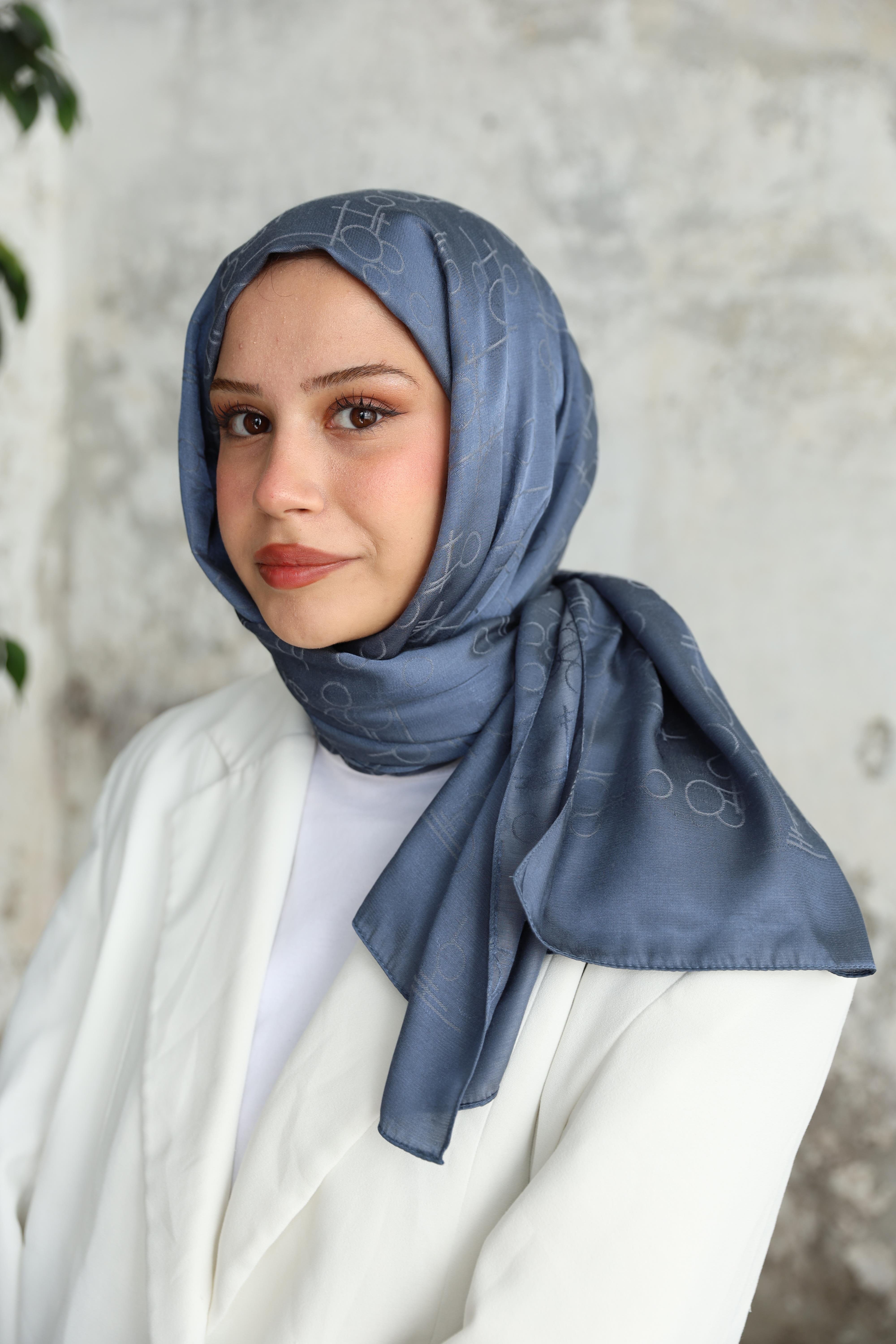 Döngü Desen Jakar Şal Mavi