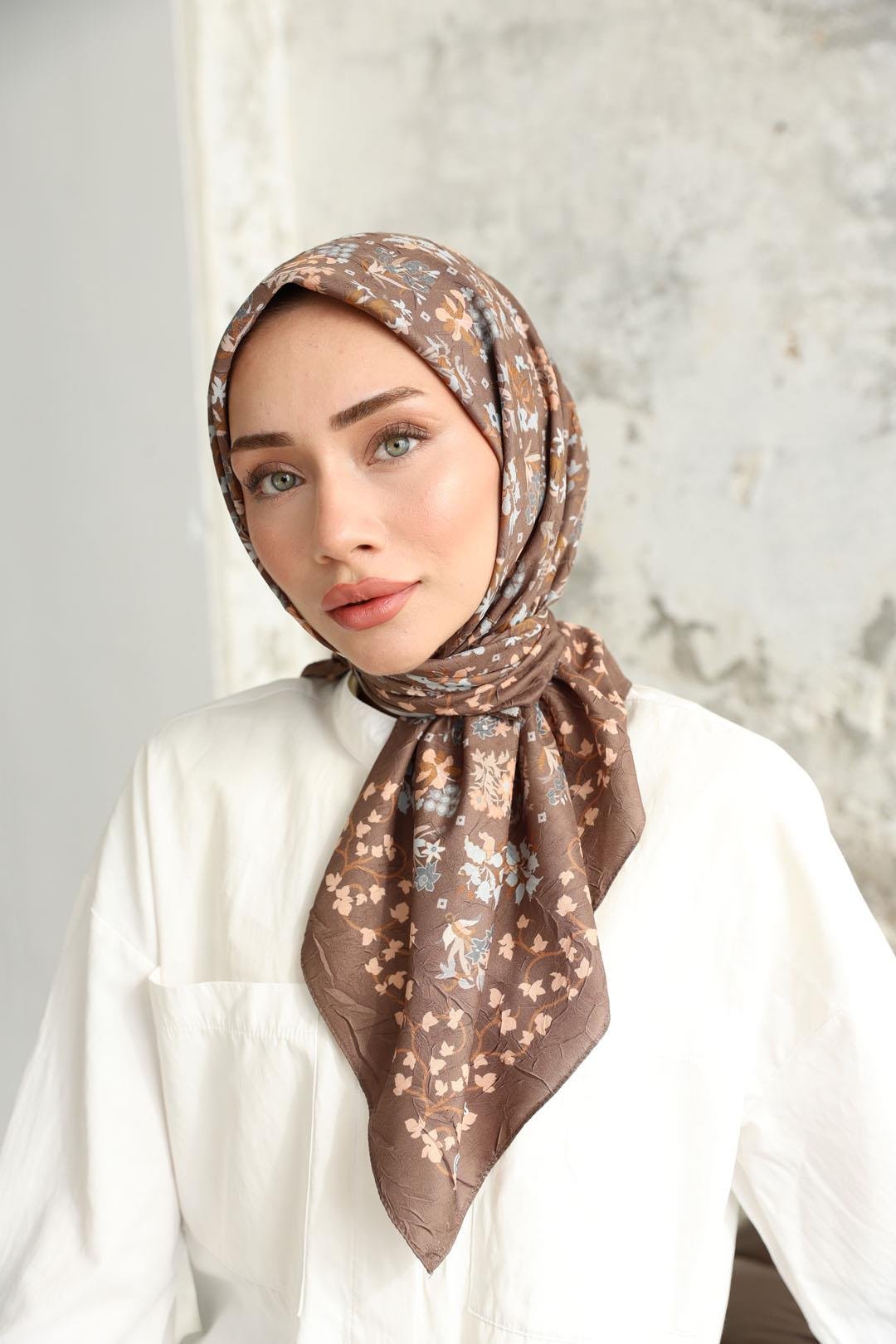 Fiore Desen Bambu Kraş Eşarp Moda Vizonu