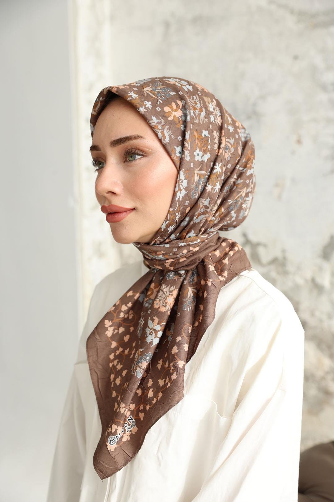 Fiore Desen Bambu Kraş Eşarp Moda Vizonu