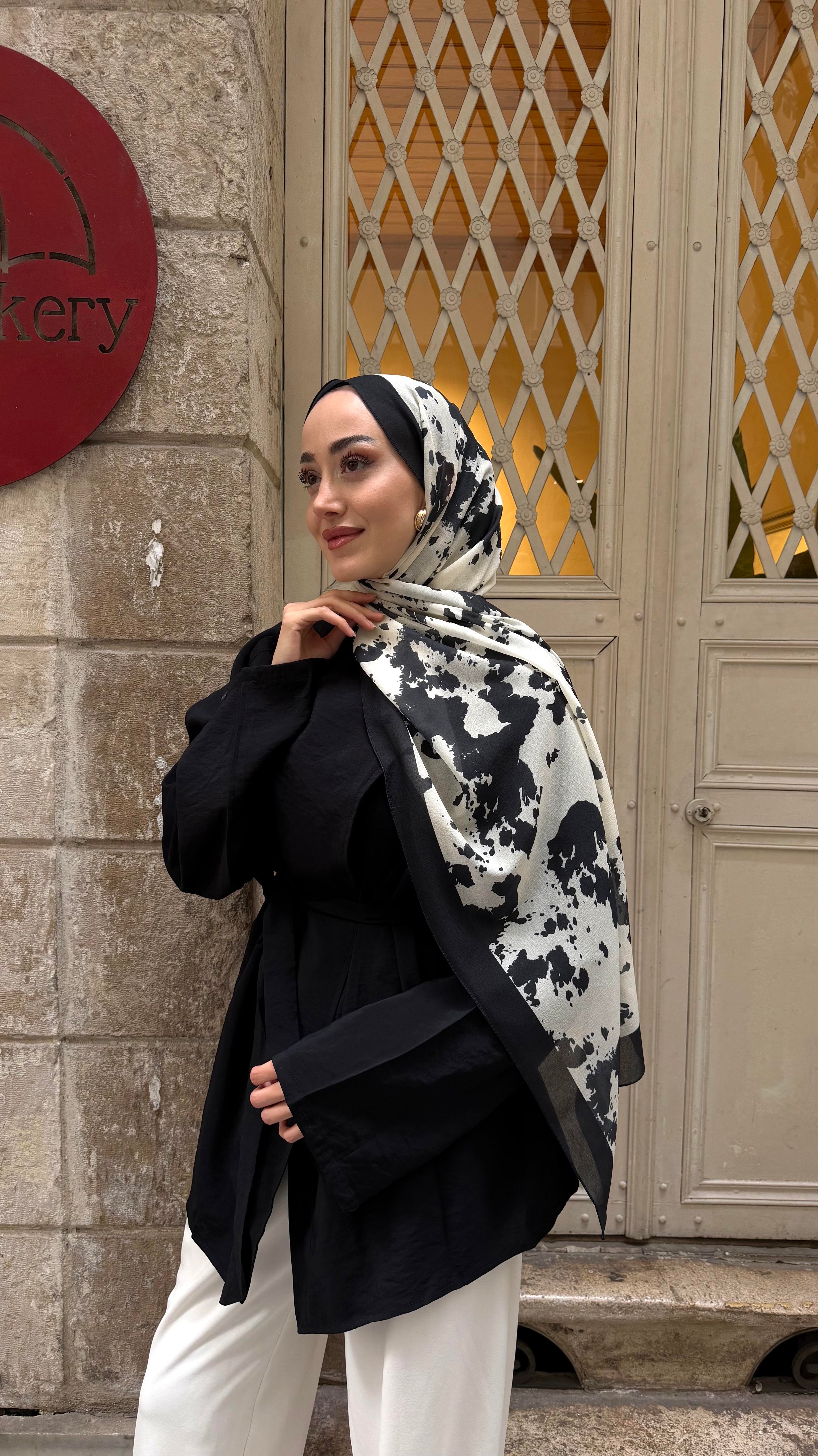 Fırça Desen Fransız İpeği Şal Siyah