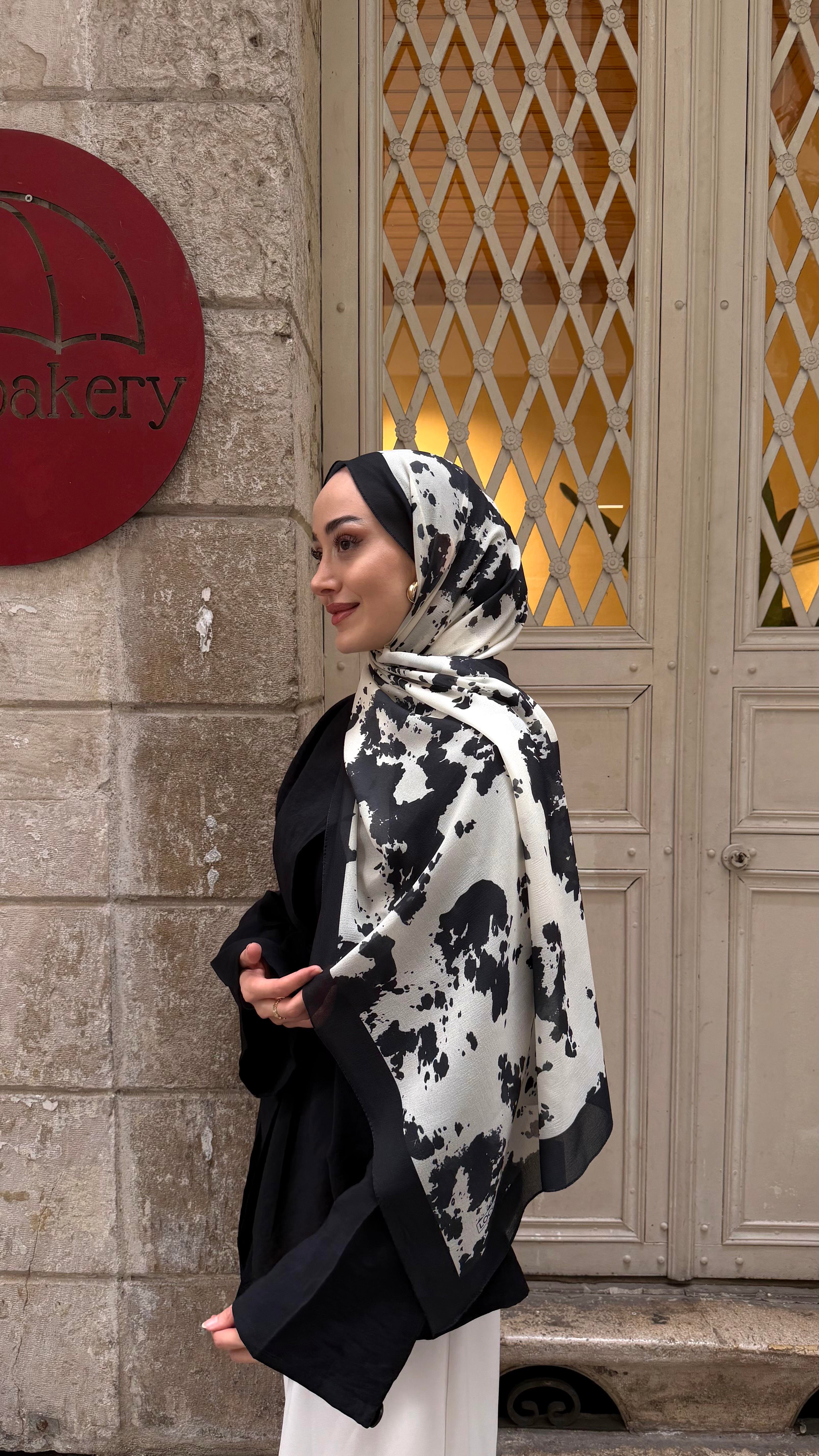 Fırça Desen Fransız İpeği Şal Siyah