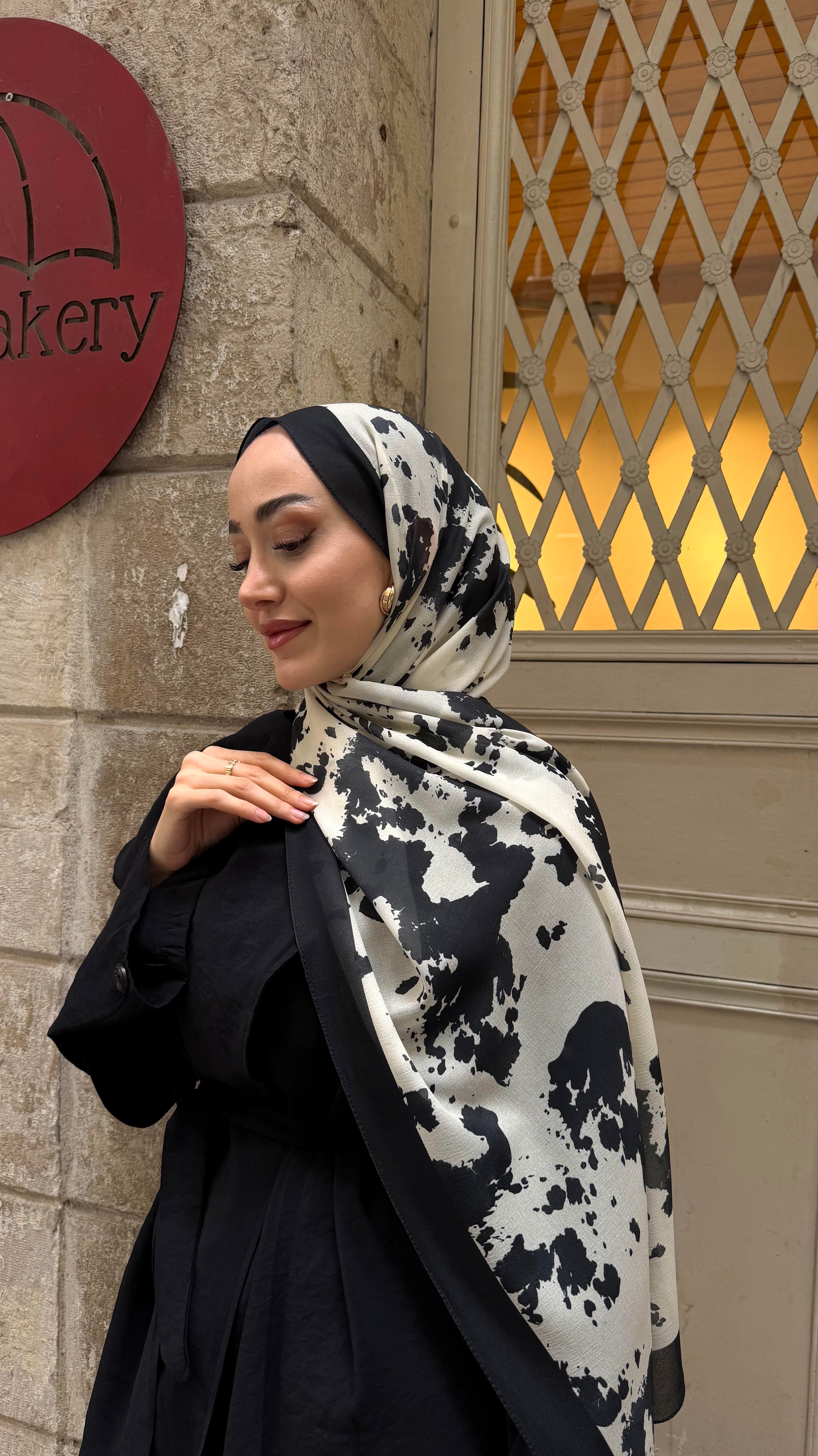 Fırça Desen Fransız İpeği Şal Siyah