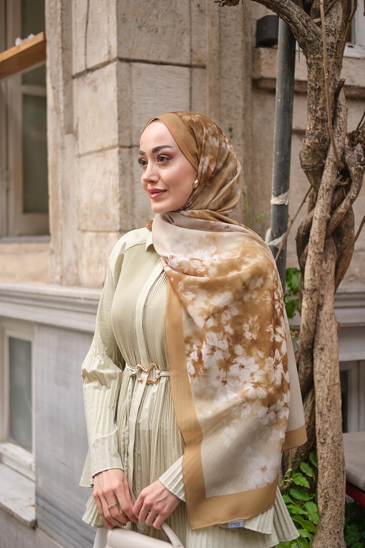 Flora Desen Fransız İpeği Şal Gold