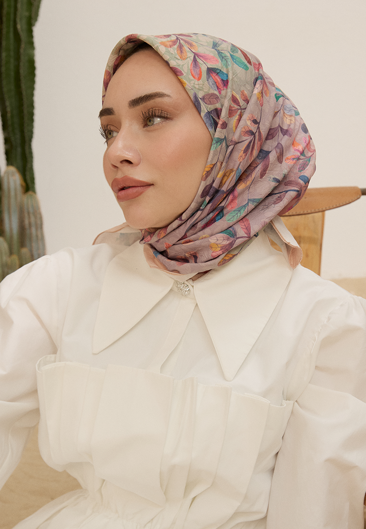 Leaf Desen Bambu Kraş Eşarp Pastel Pembe