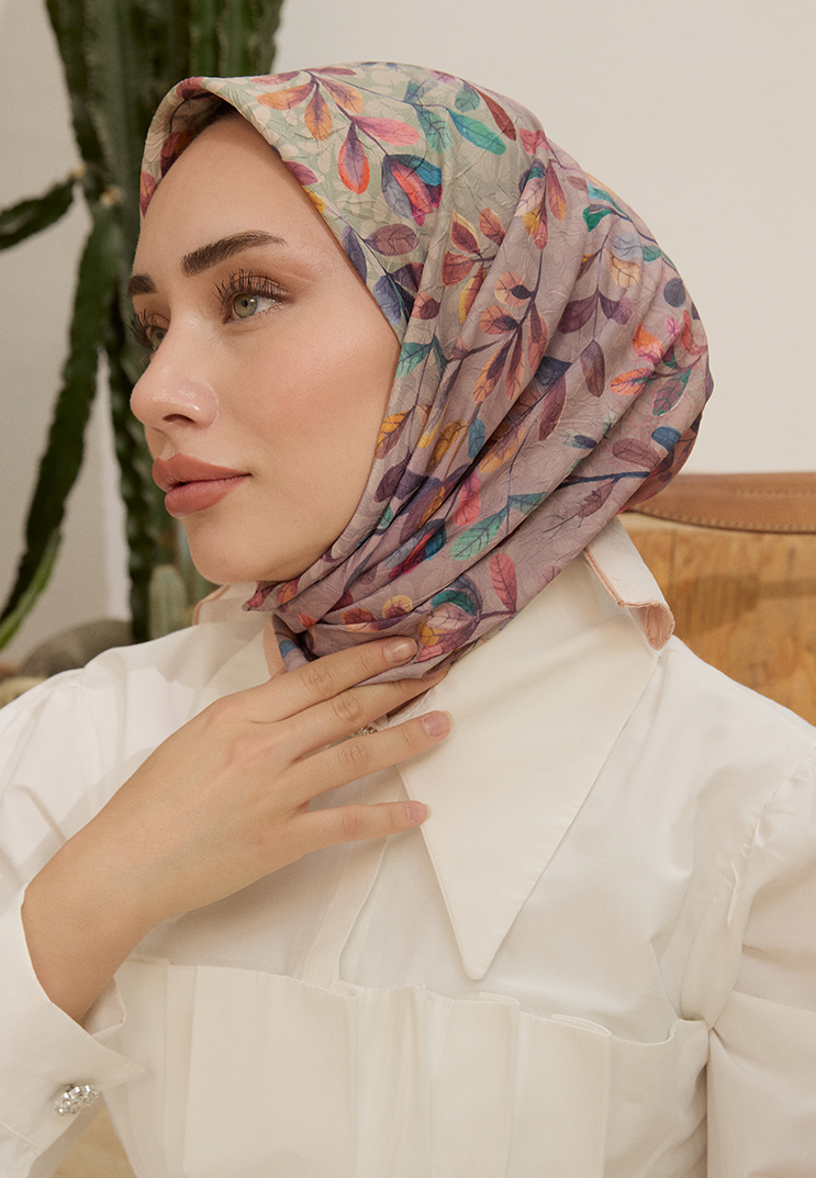 Leaf Desen Bambu Kraş Eşarp Pastel Pembe