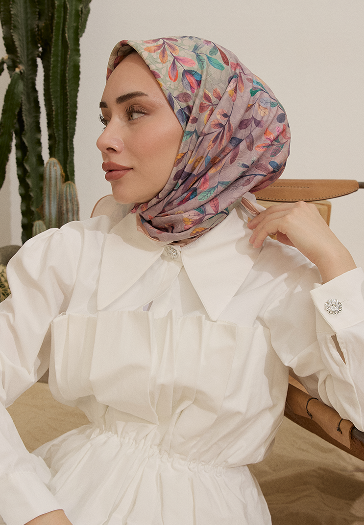 Leaf Desen Bambu Kraş Eşarp Pastel Pembe