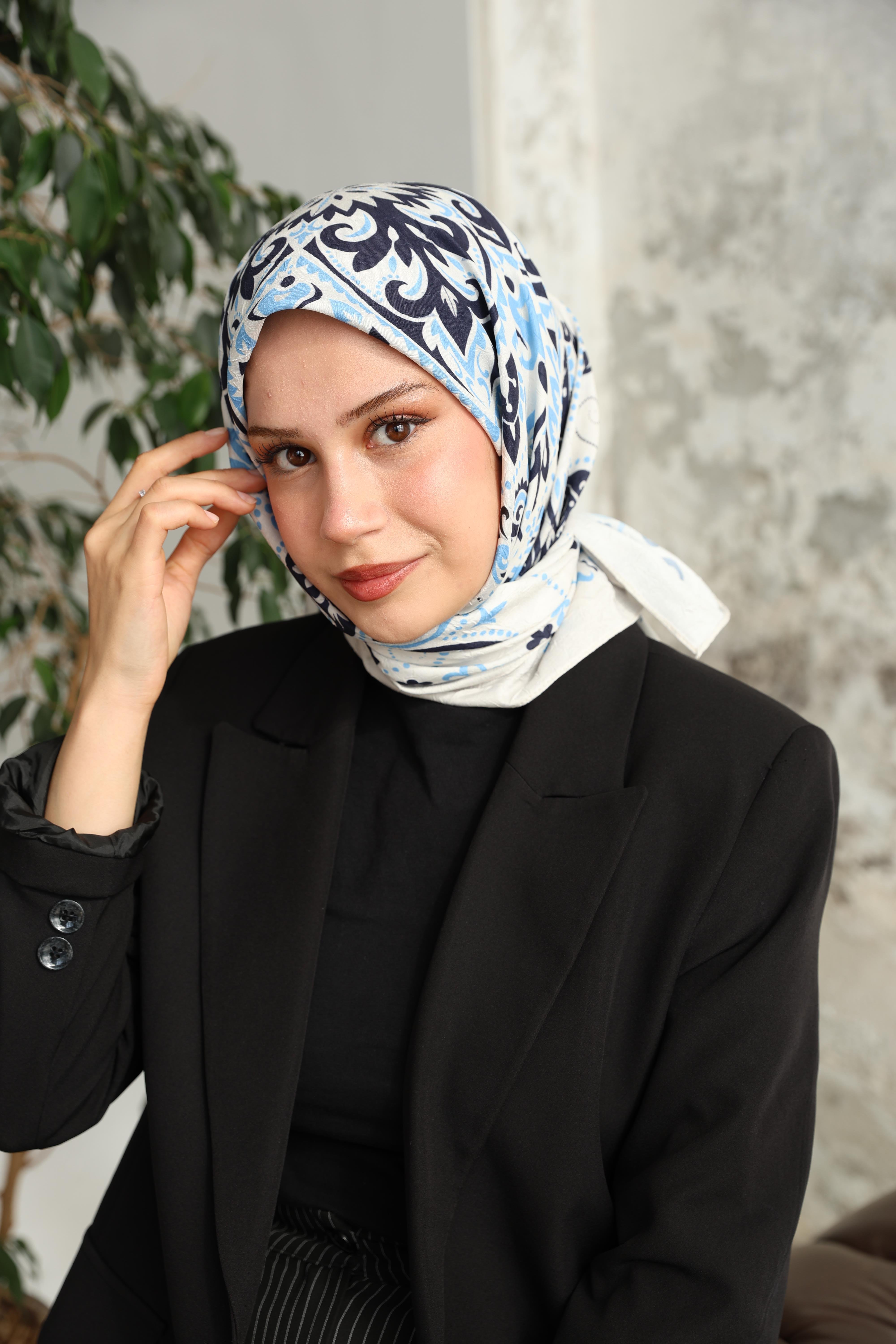 Luna Desen Bambu Kraş Eşarp Beyaz