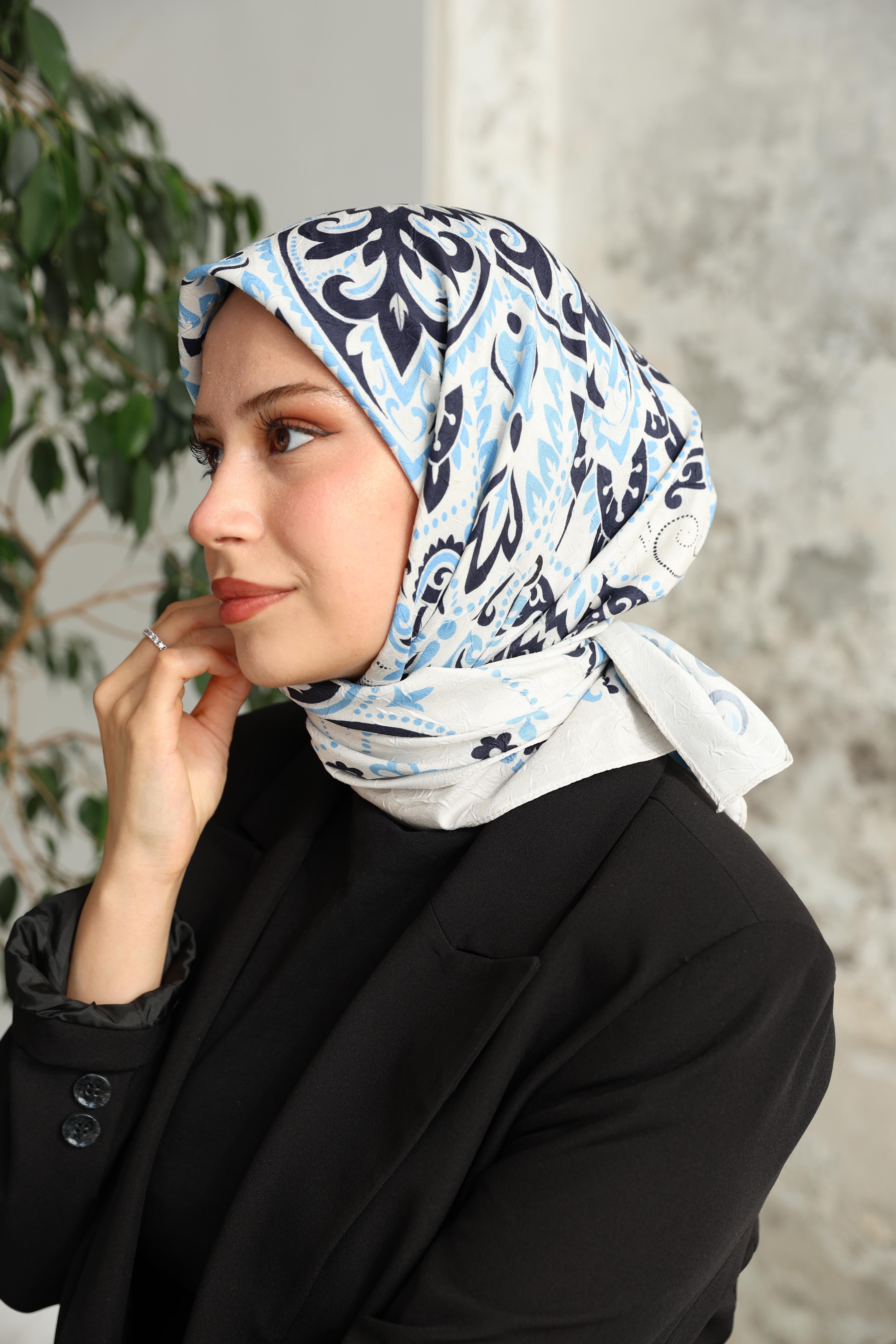 Luna Desen Bambu Kraş Eşarp Beyaz