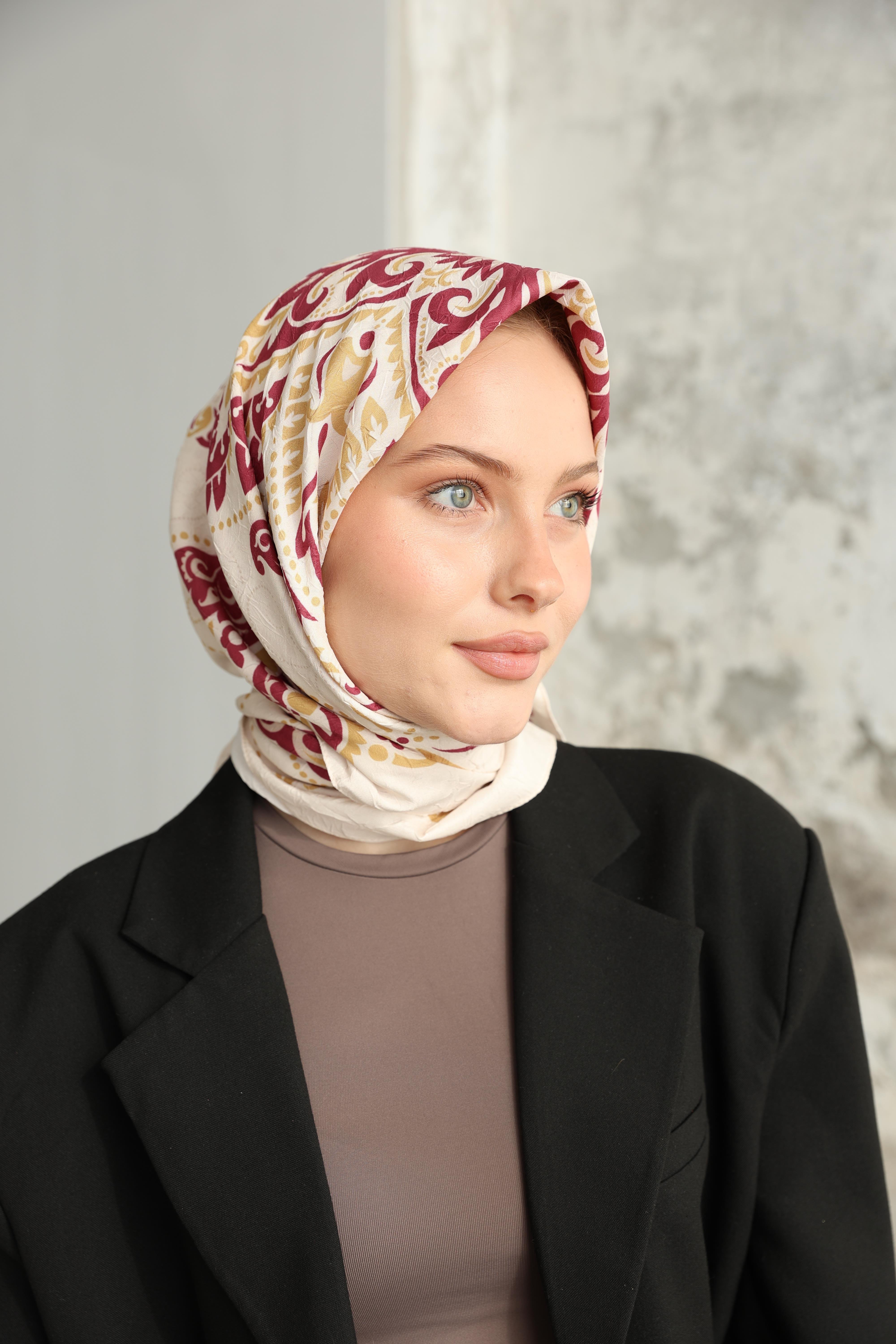 Luna Desen Bambu Kraş Eşarp Bordo