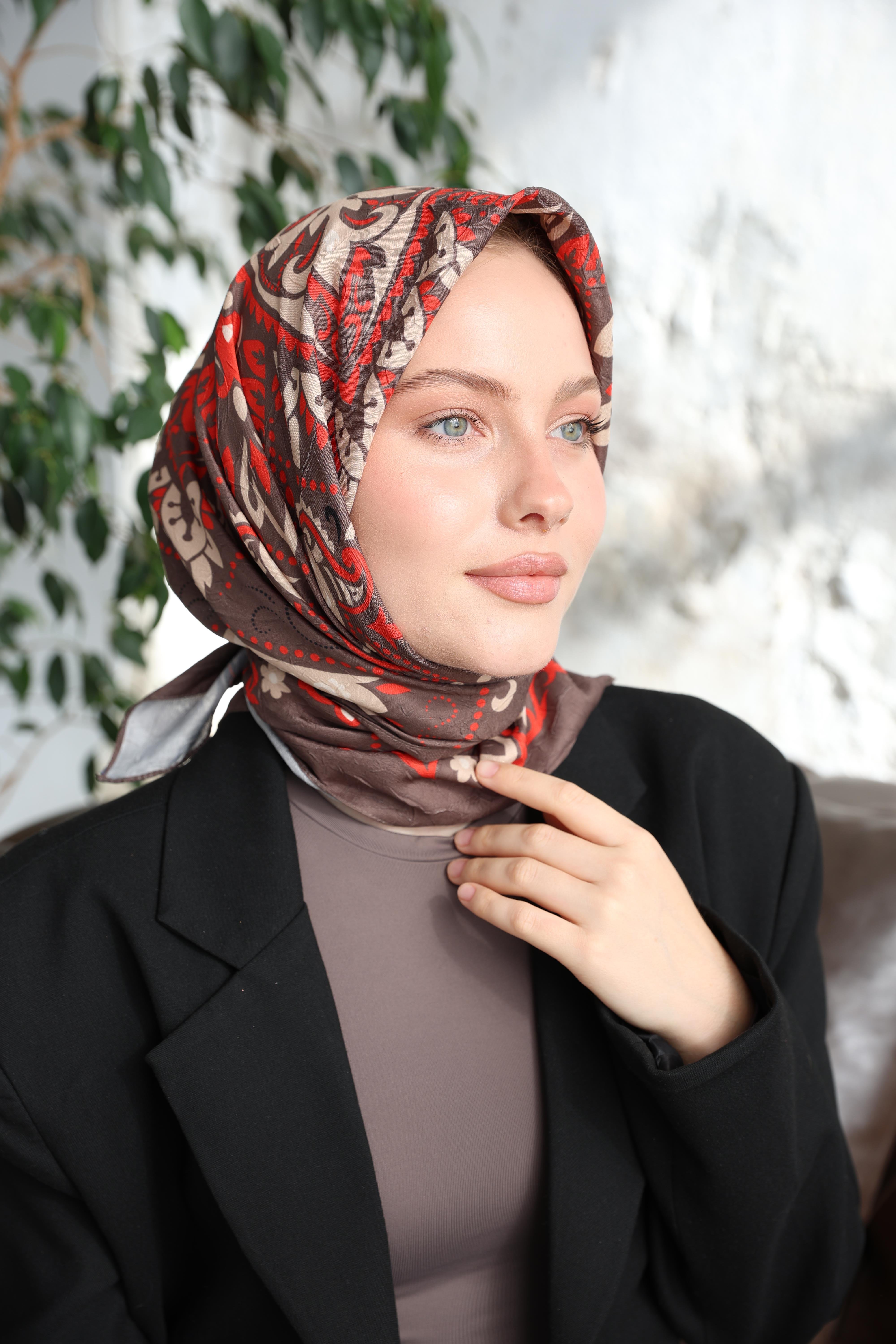 Luna Desen Bambu Kraş Eşarp Kiremit