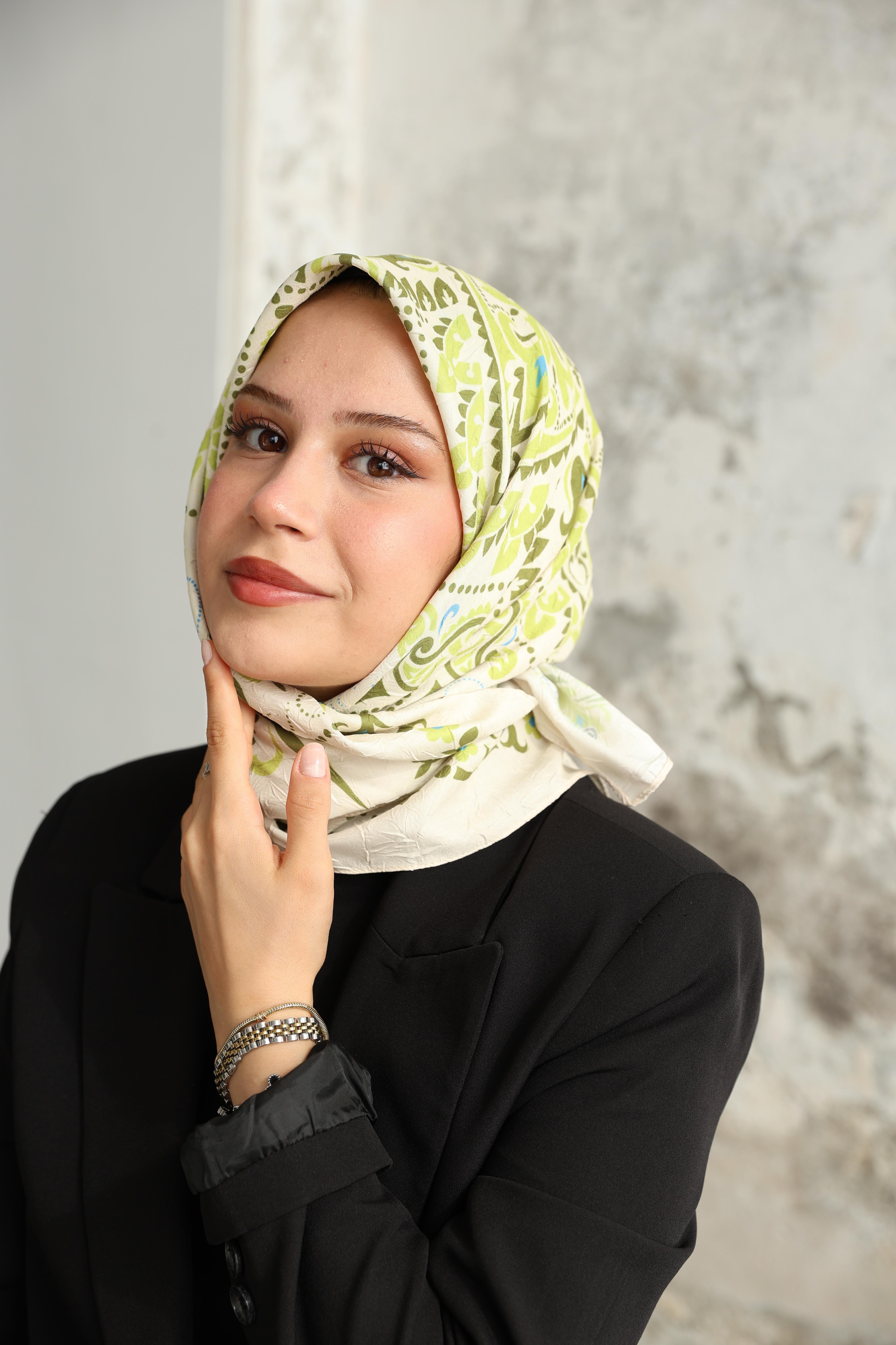 Luna Desen Bambu Kraş Eşarp Limon