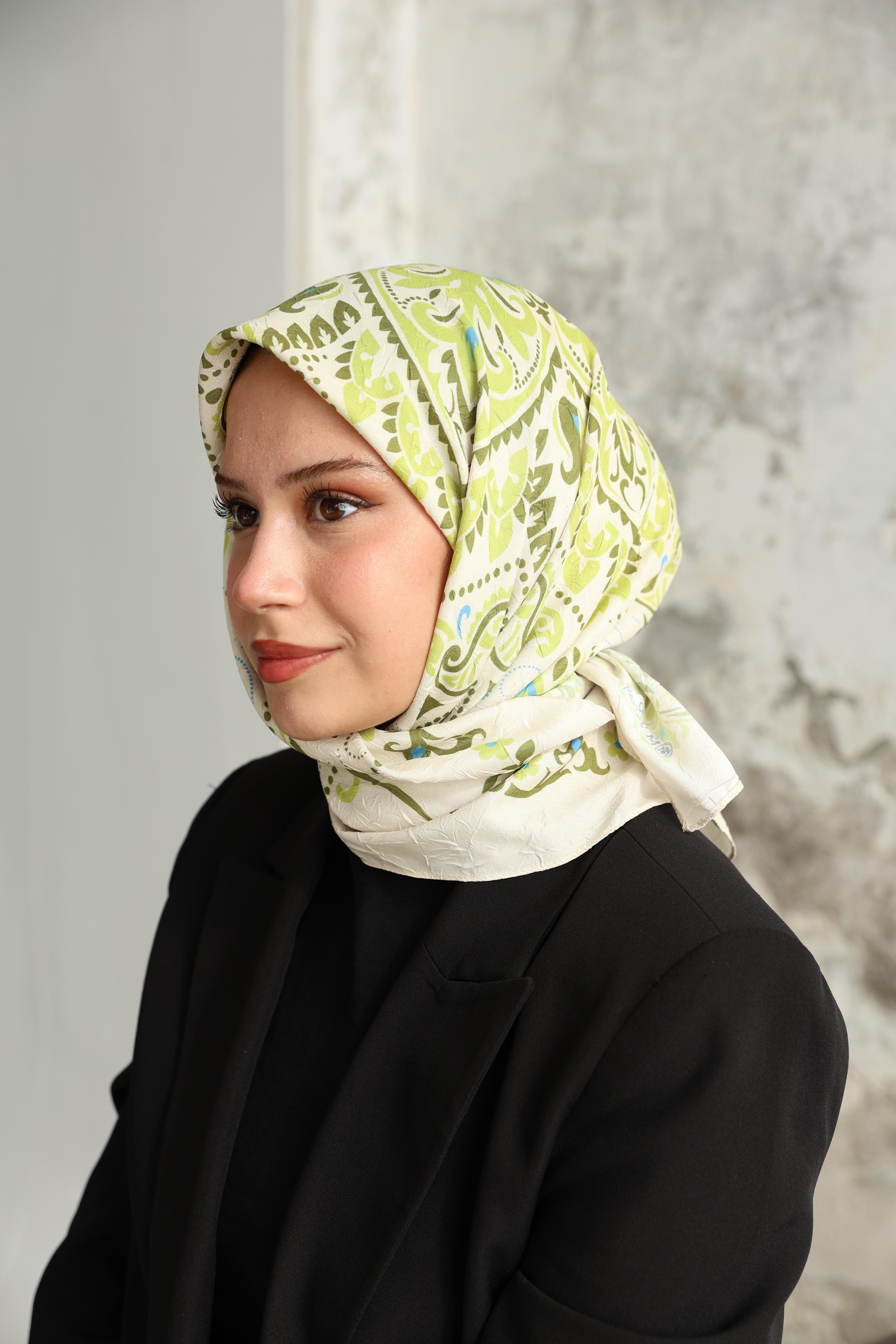 Luna Desen Bambu Kraş Eşarp Limon