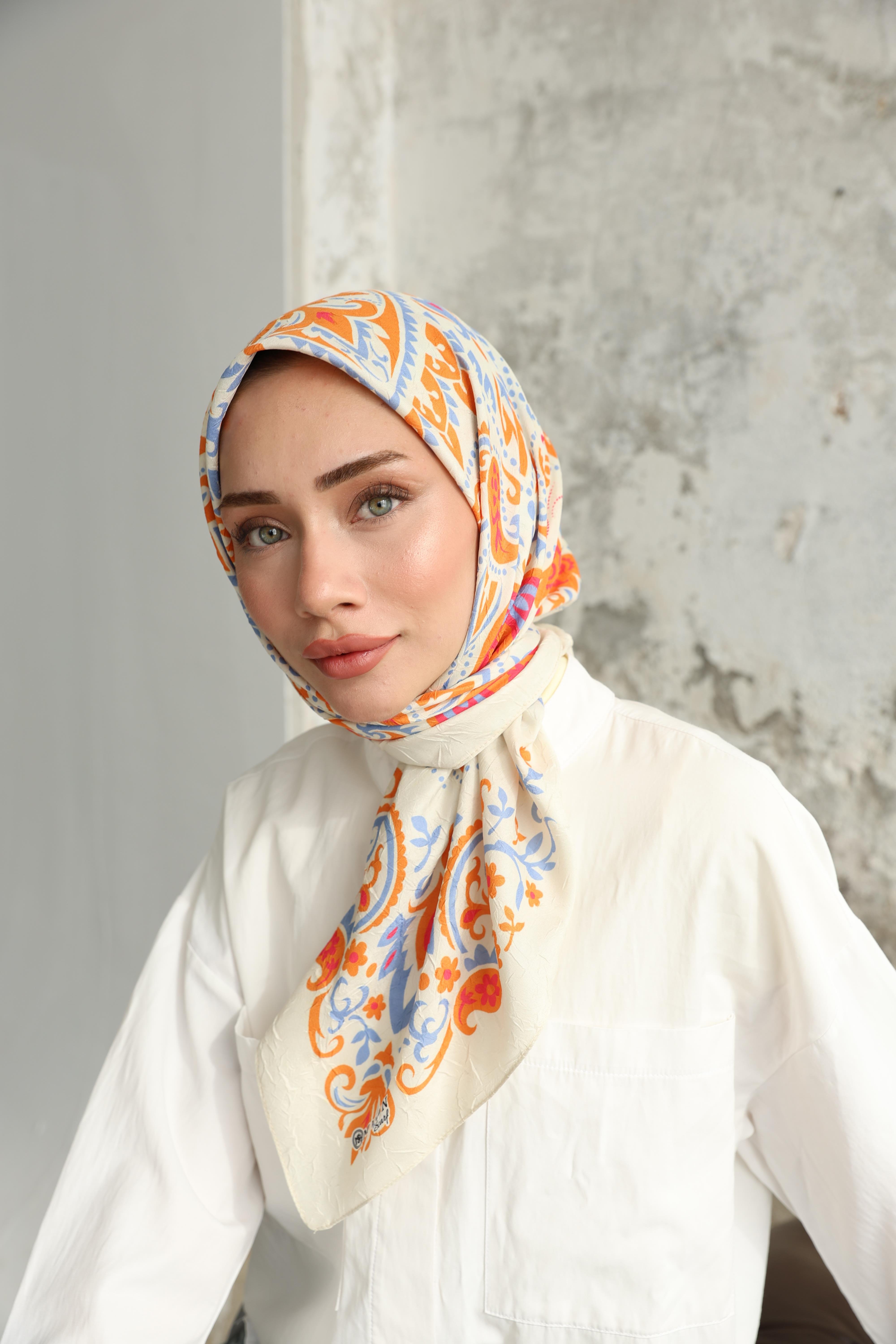 Luna Desen Bambu Kraş Eşarp Safran