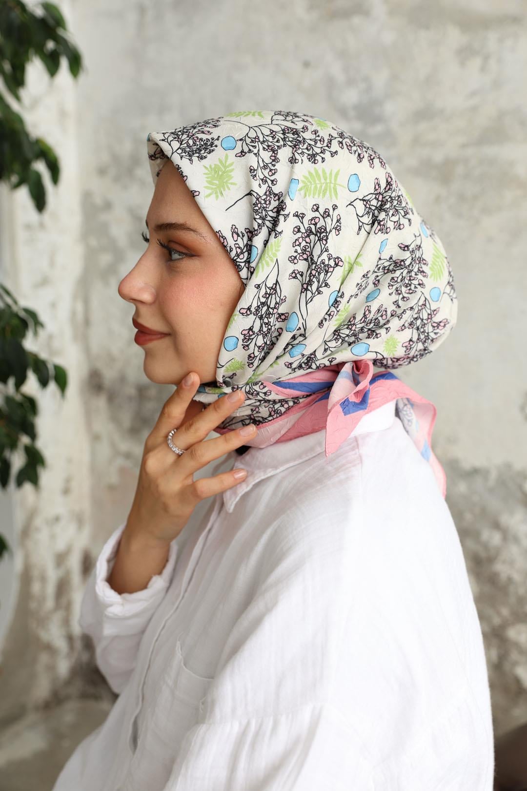 Riva Desen Bambu Kraş Eşarp Pudra