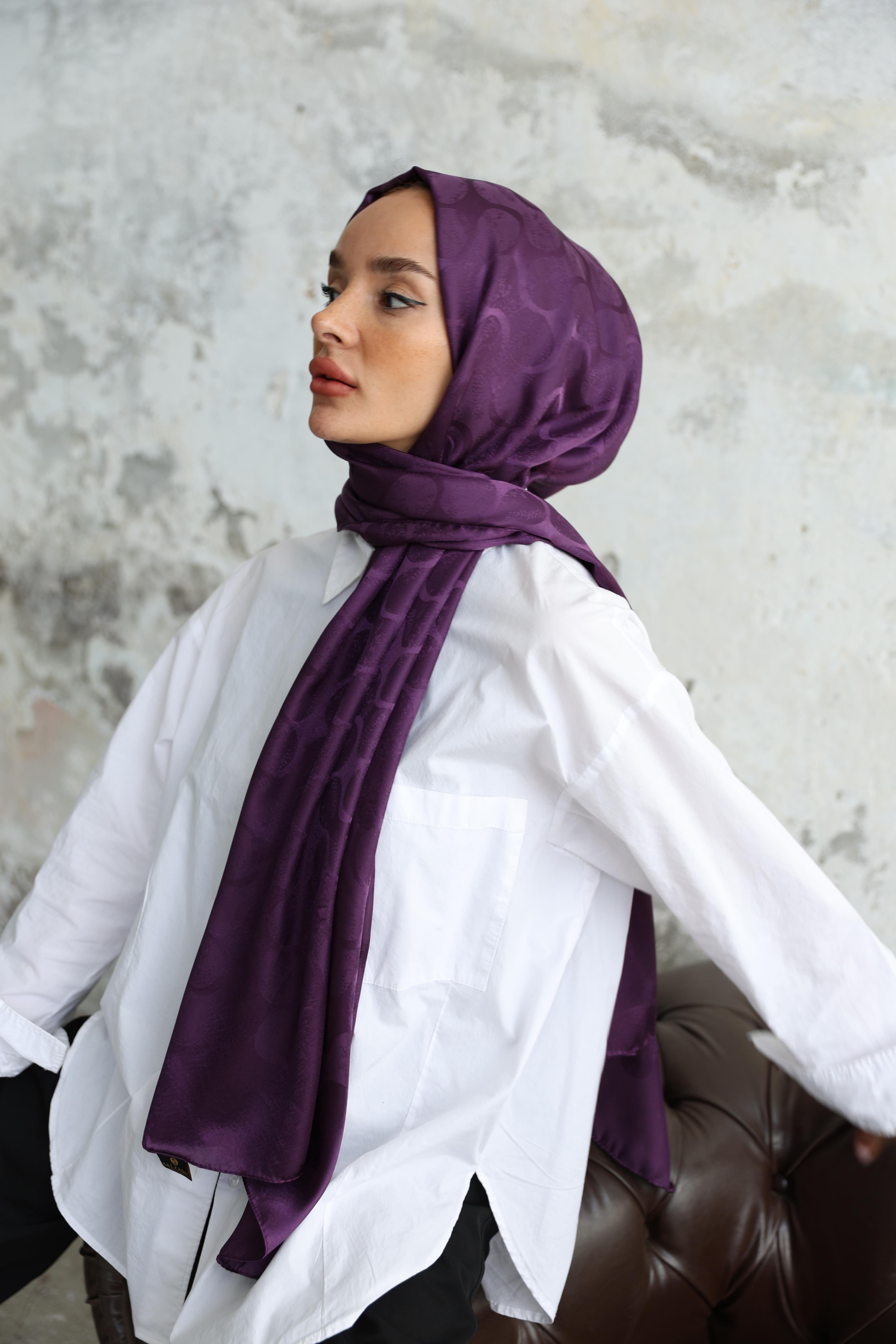 Violet Desen Jakar Şal Mor