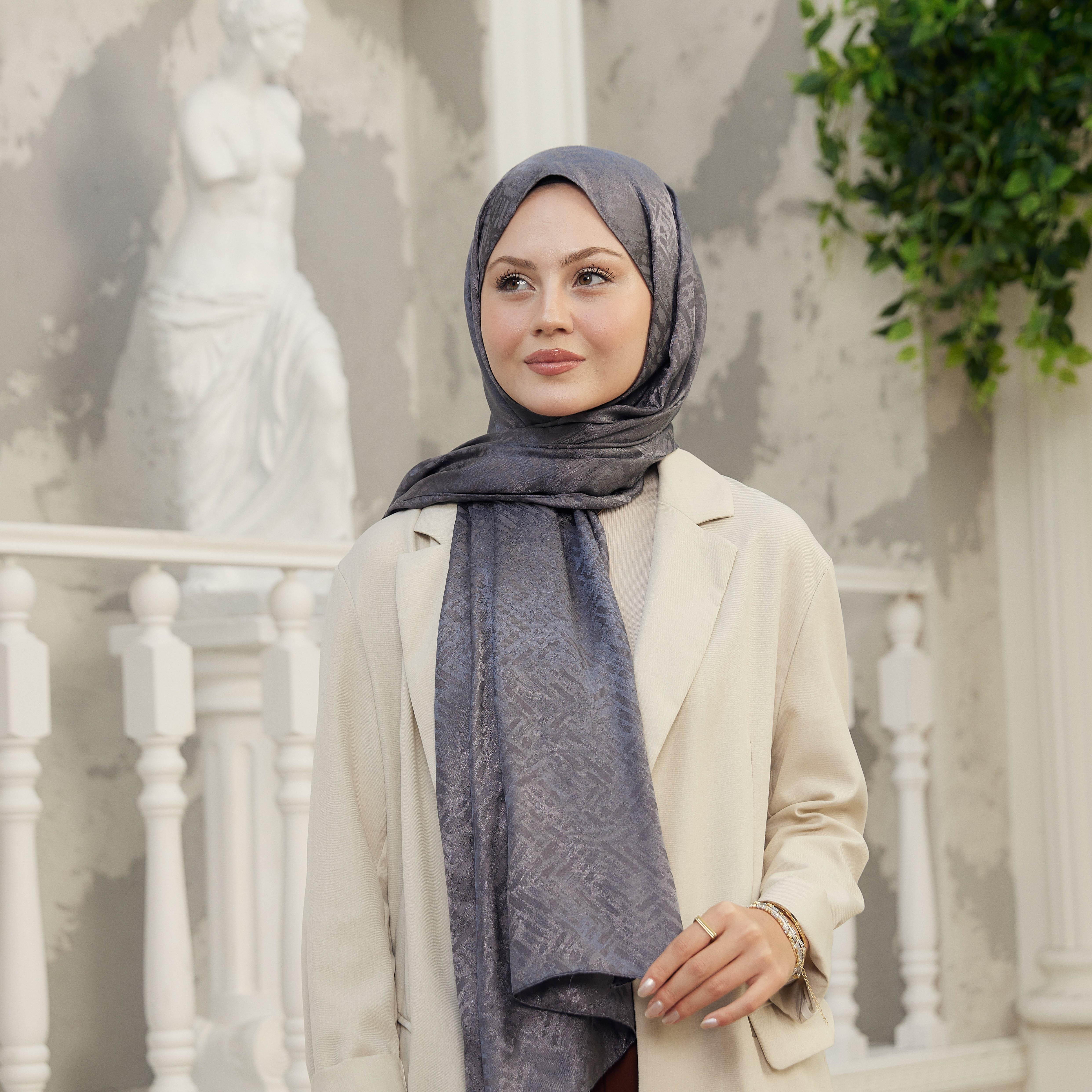 Vogue Desen İpeksi Jakar Şal Duman Gri
