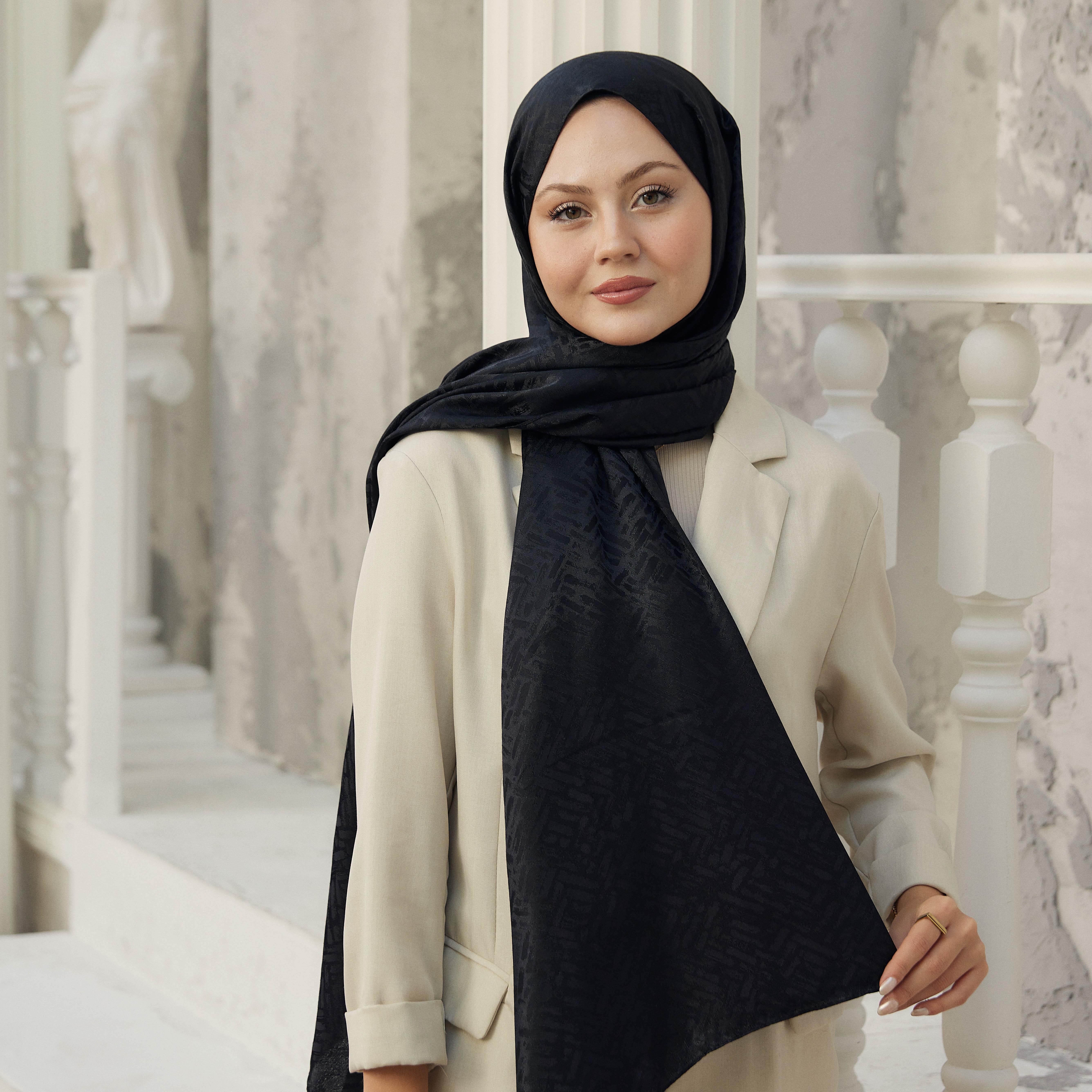 Vogue Desen İpeksi Jakar Şal Siyah