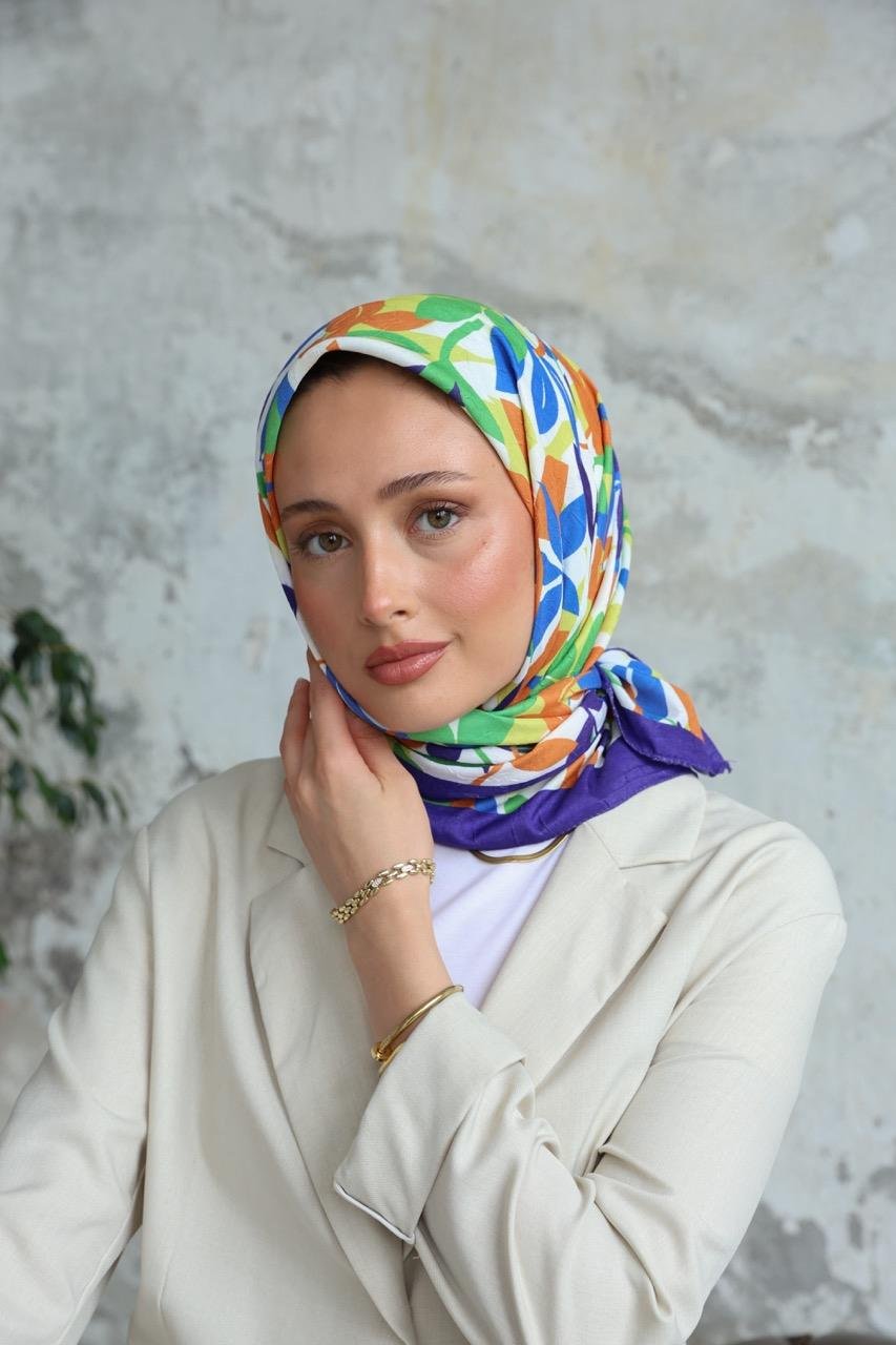 Yaprak Desen Bambu Kraş Eşarp Mor