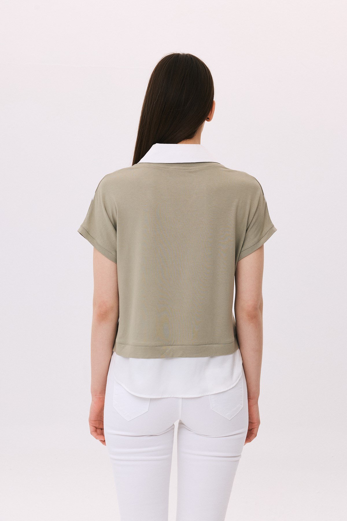 Çizgili V Yaka Gömlekli Taş Cepli T-Shirt