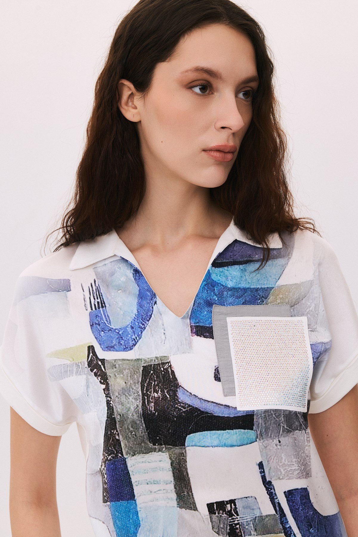Polo Yaka Dijital Taş Cepli T-Shirt