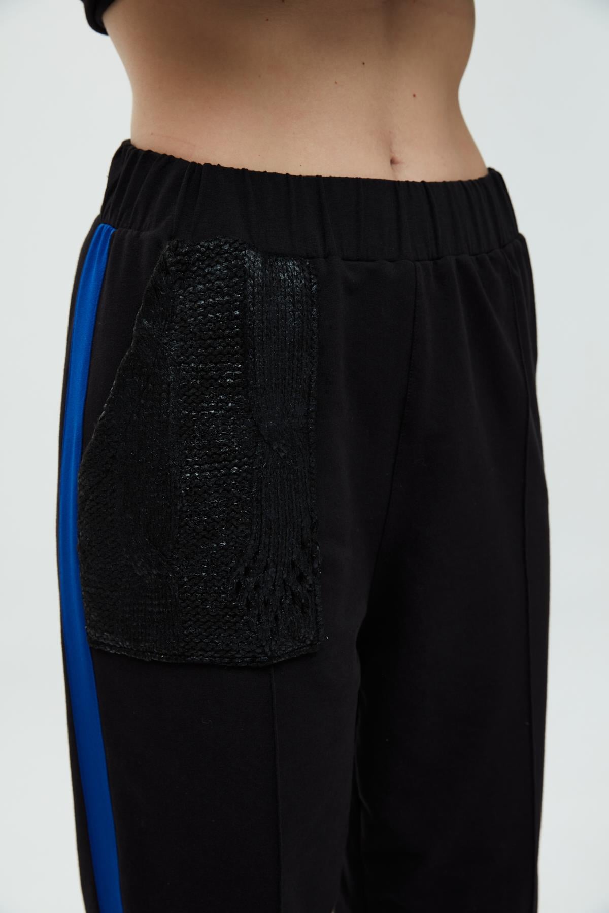 Saks Çizgili Triko Cepli Pantolon